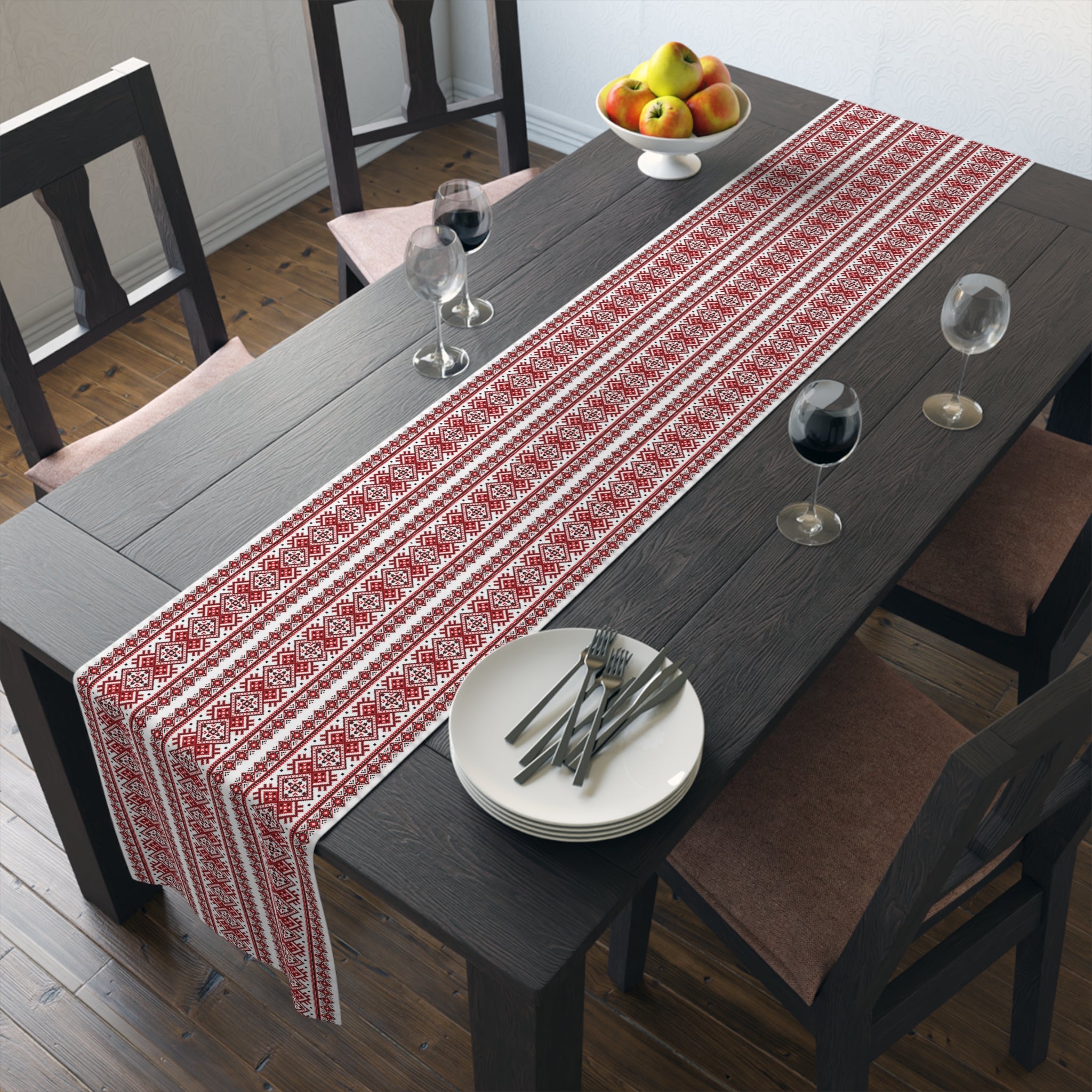 BLUESKYDEZIGN Ukrainian Red Black Table Runner - Heritage Folk Pattern
