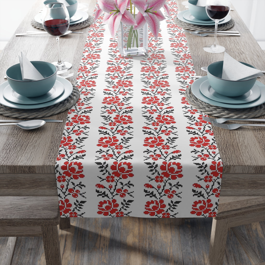 BLUESKYDEZIGN Ukrainian Red Black Table Runner - Folk Heritage Polyester