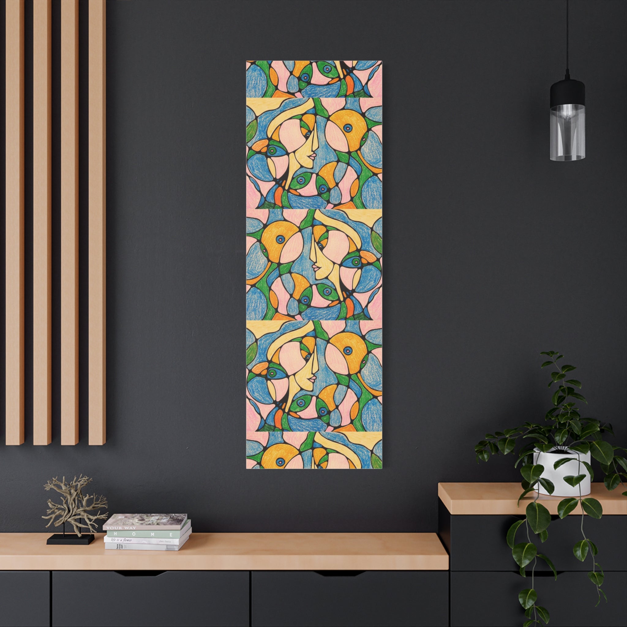 Abstract Colorful Faces Canvas Art, Vibrant Modern Wall Decor, Surreal Cubist Style Matte Print, Stretched 1.25" Ready to Hang