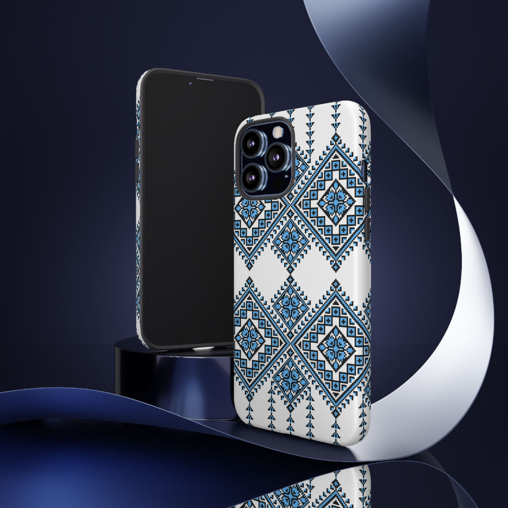 Blue Ukrainian traditional  Geometric Folk Pattern phone case, Tough Cases