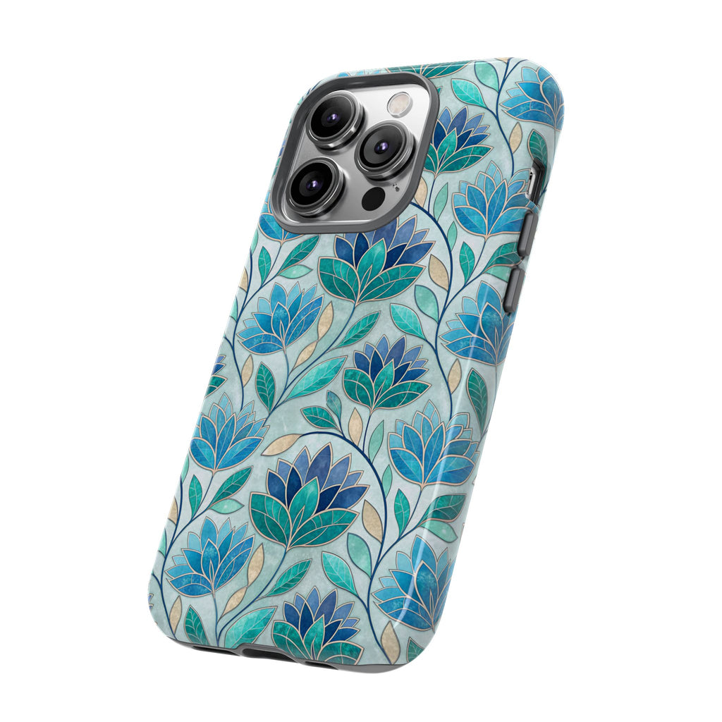 BLUESKYDEZIGN Teal Blue Mosaic Stained Glass iPhone Case - Artistic Protection