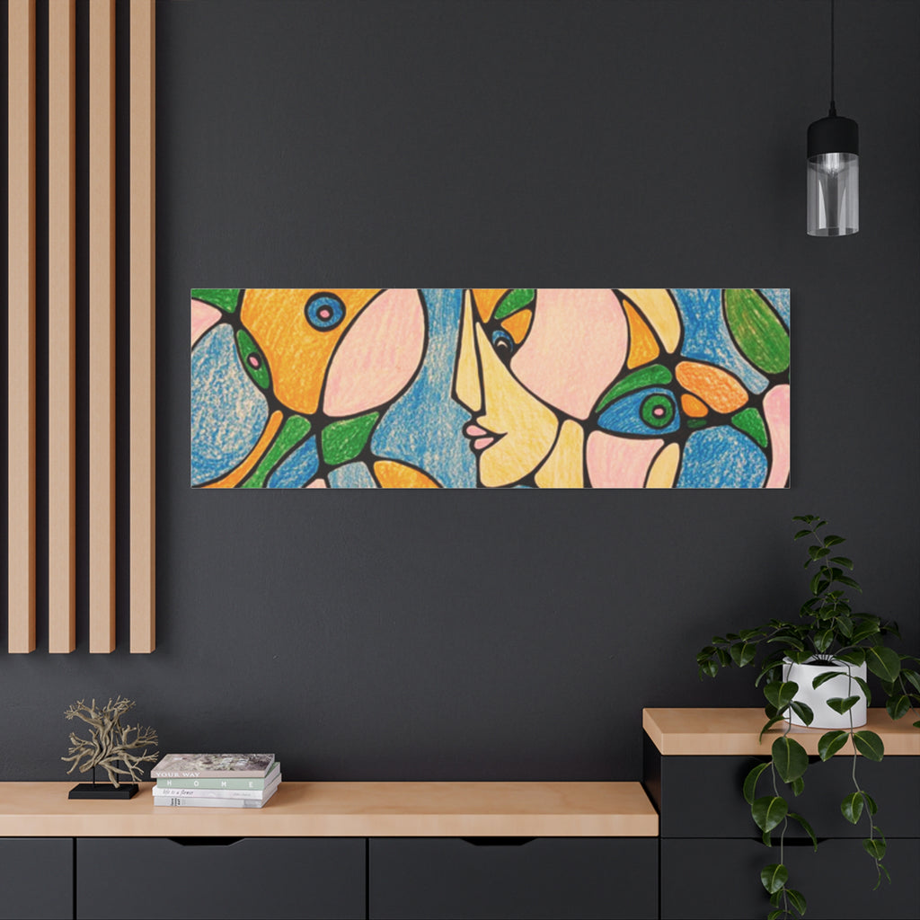 Abstract Colorful Faces Canvas Art, Vibrant Modern Wall Decor, Surreal Cubist Style Matte Print, Stretched 1.25" Ready to Hang