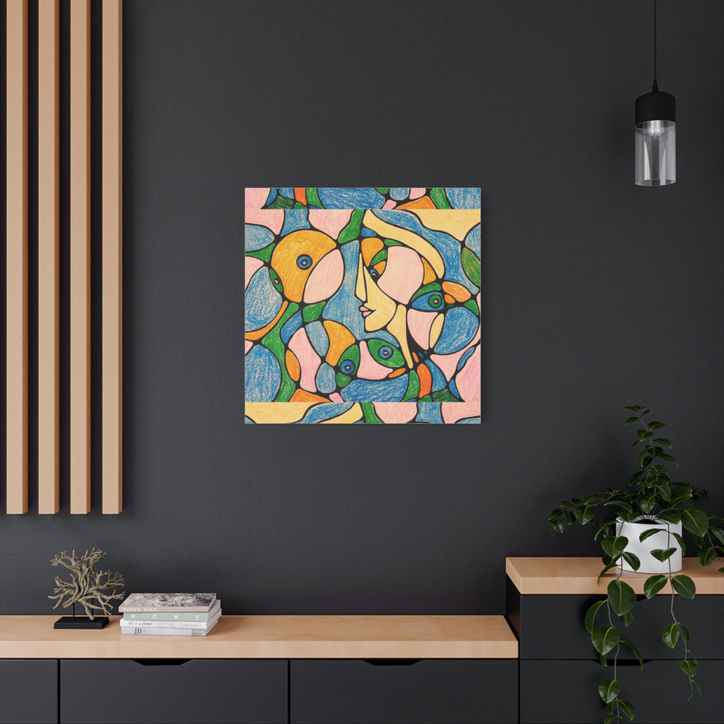 Abstract Colorful Faces Canvas Art, Vibrant Modern Wall Decor, Surreal Cubist Style Matte Print, Stretched 1.25" Ready to Hang