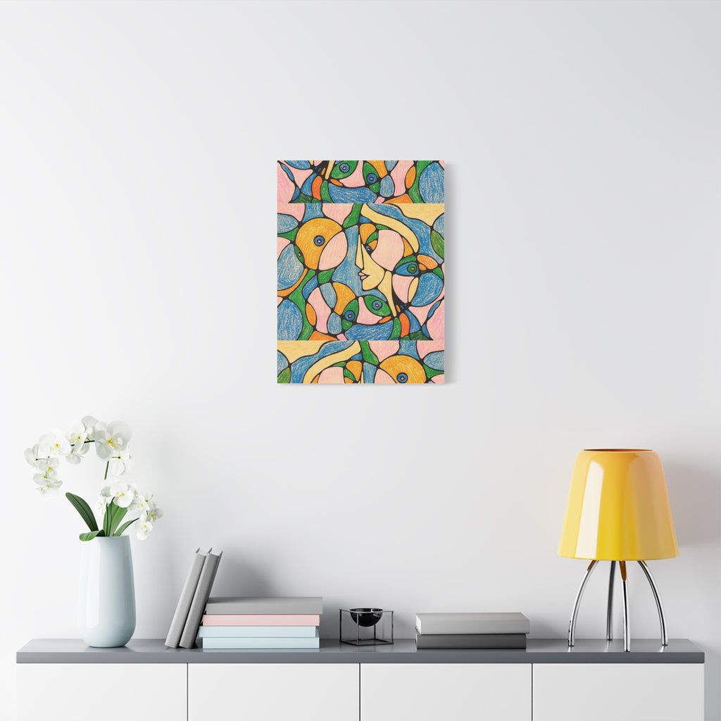 Abstract Colorful Faces Canvas Art, Vibrant Modern Wall Decor, Surreal Cubist Style Matte Print, Stretched 1.25" Ready to Hang