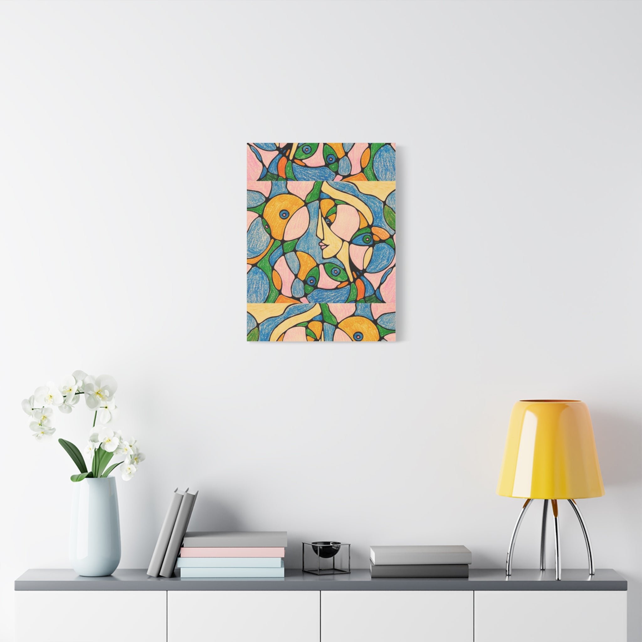 Abstract Colorful Faces Canvas Art, Vibrant Modern Wall Decor, Surreal Cubist Style Matte Print, Stretched 1.25" Ready to Hang