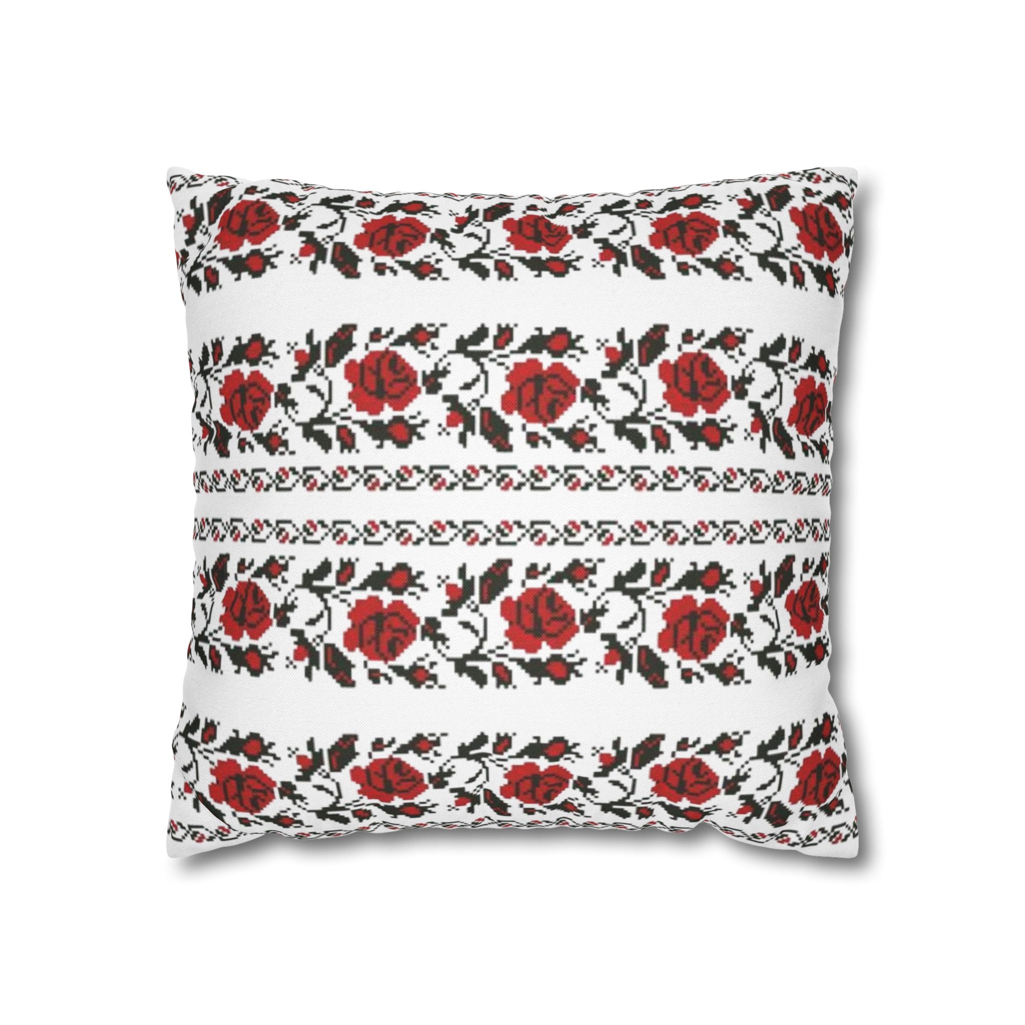 Ukrainian Red-Black Folk Pattern Pillowcase. Set 2-Pack Decorative Cushion Covers. Traditional Slavic Ornament. Boho Ethnic Home Decor Gift