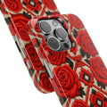 Red Roses iPhone Case | Vintage Floral Geometric Slim Cover | Glossy Protective Tech Gift for Her