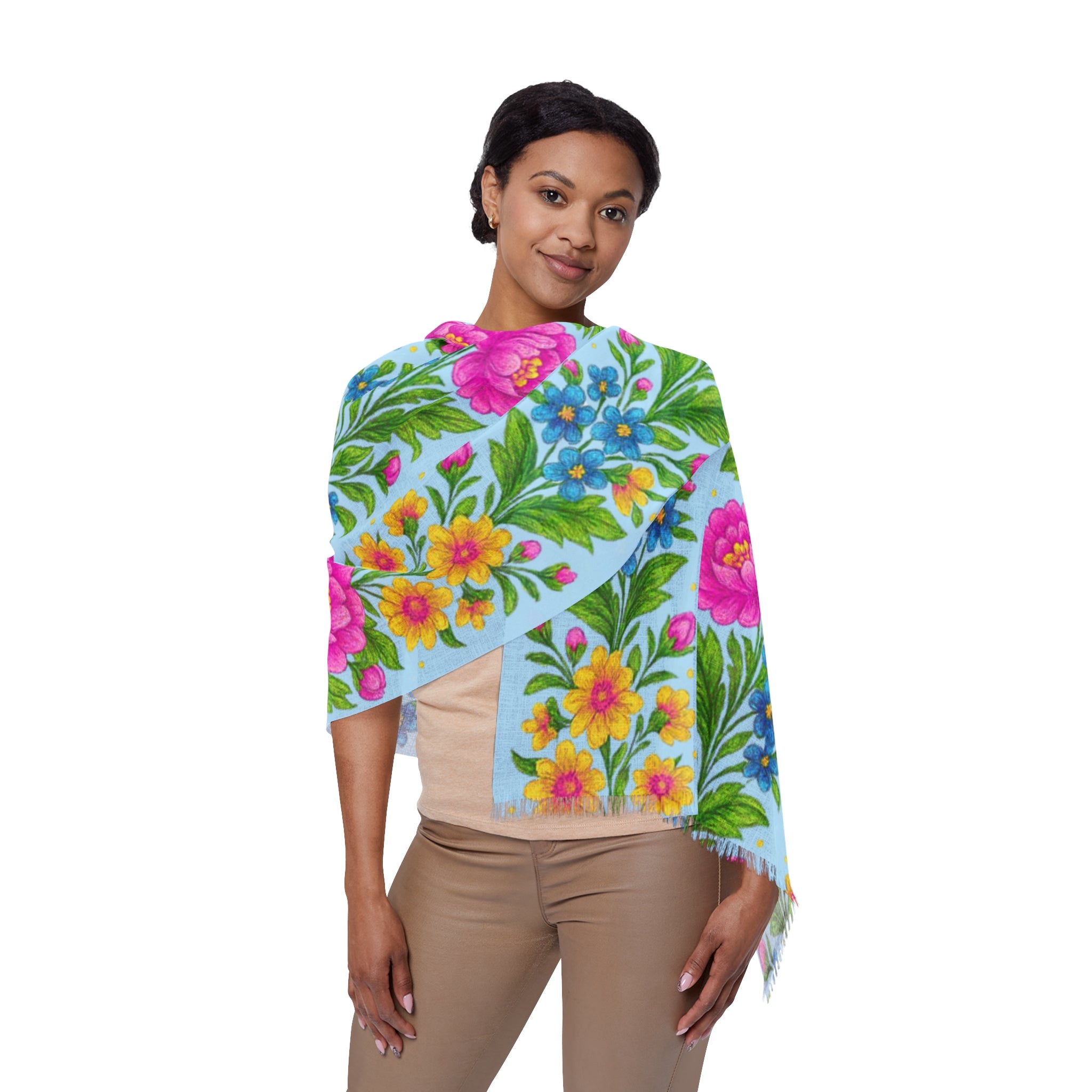 Floral Stripe Scarf – Pink Rose & Wildflower Lightweight Wrap for Women | BLUESKYDEZIGN