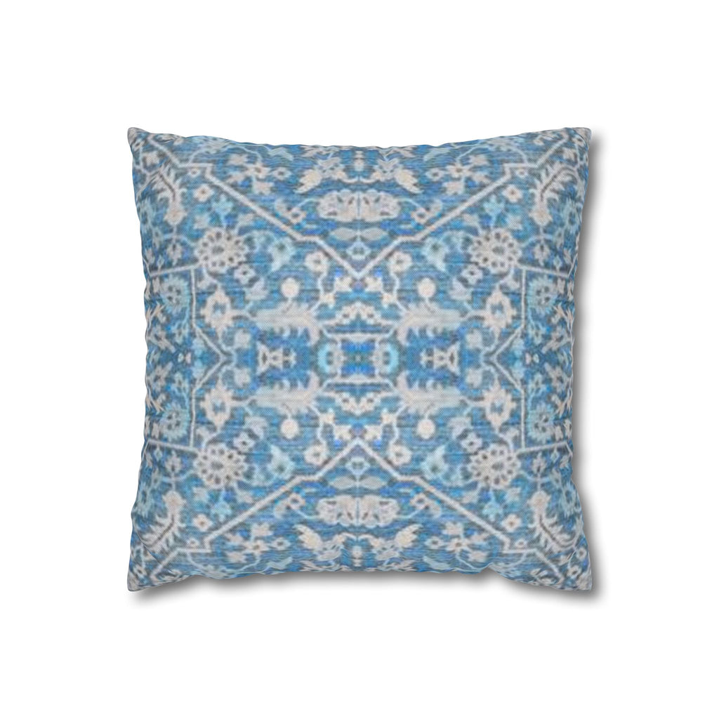 BLUESKYDEZIGN Grandmother's Heritage Pillow Cover - Blue Ikat Floral, Boho Modern Rustic Cushion
