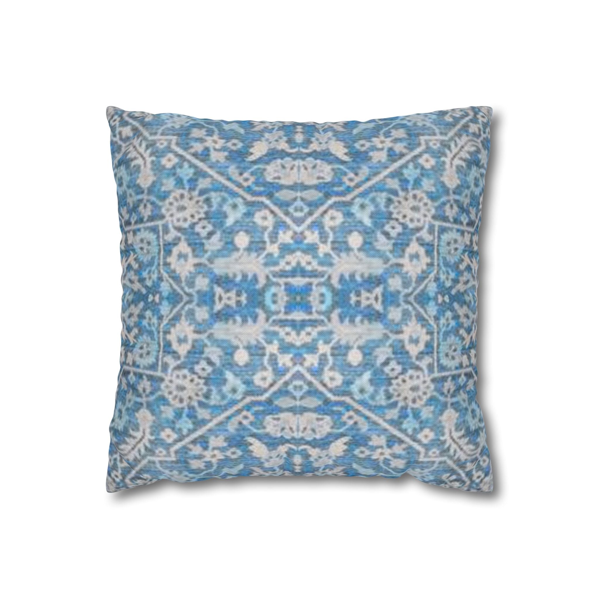 BLUESKYDEZIGN Grandmother's Heritage Pillow Cover - Blue Ikat Floral, Boho Modern Rustic Cushion