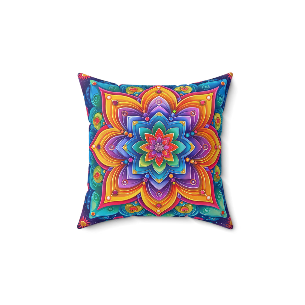 Rainbow Floral Mandala Pillow