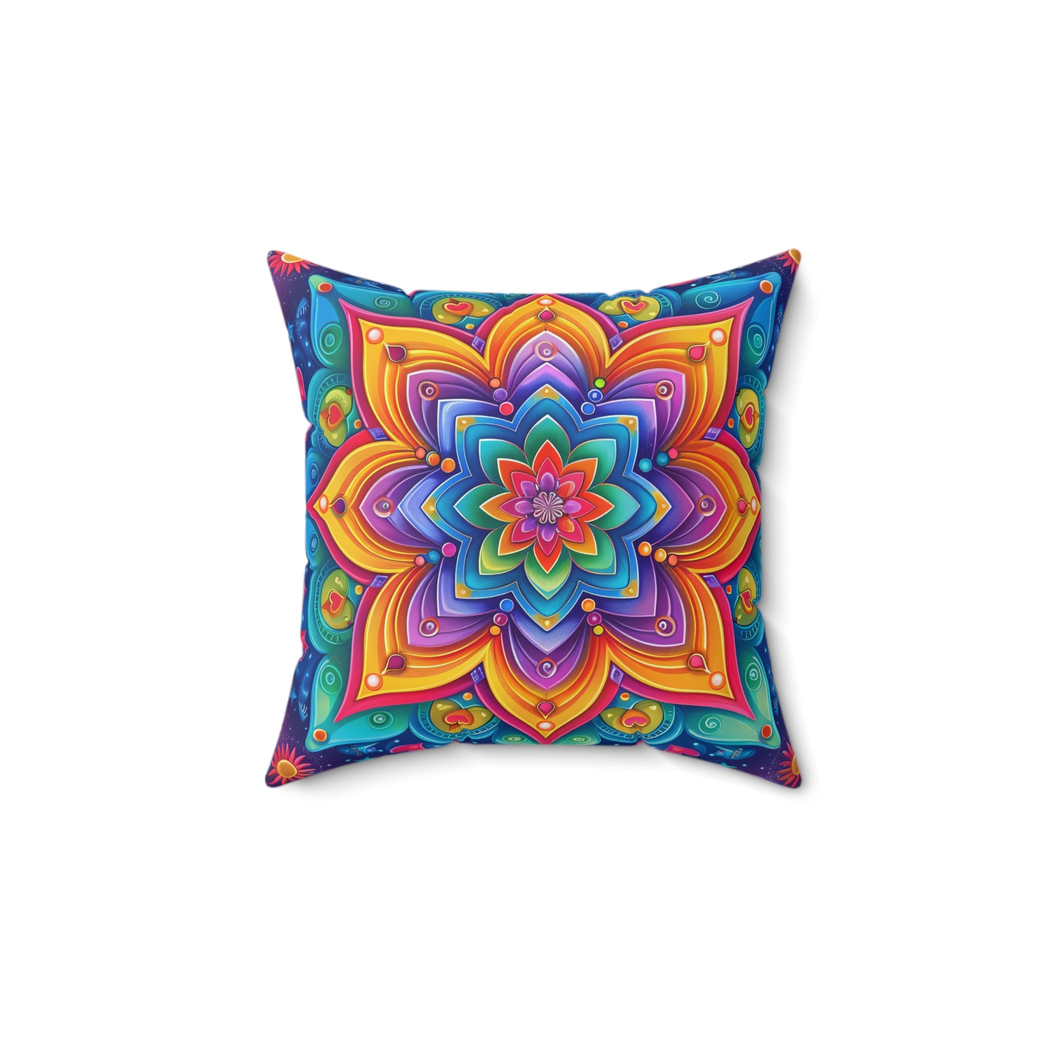 Rainbow Floral Mandala Spun Polyester Square Pillow, Colorful Boho Home Decor, gift for parents, housewarming, cottage core