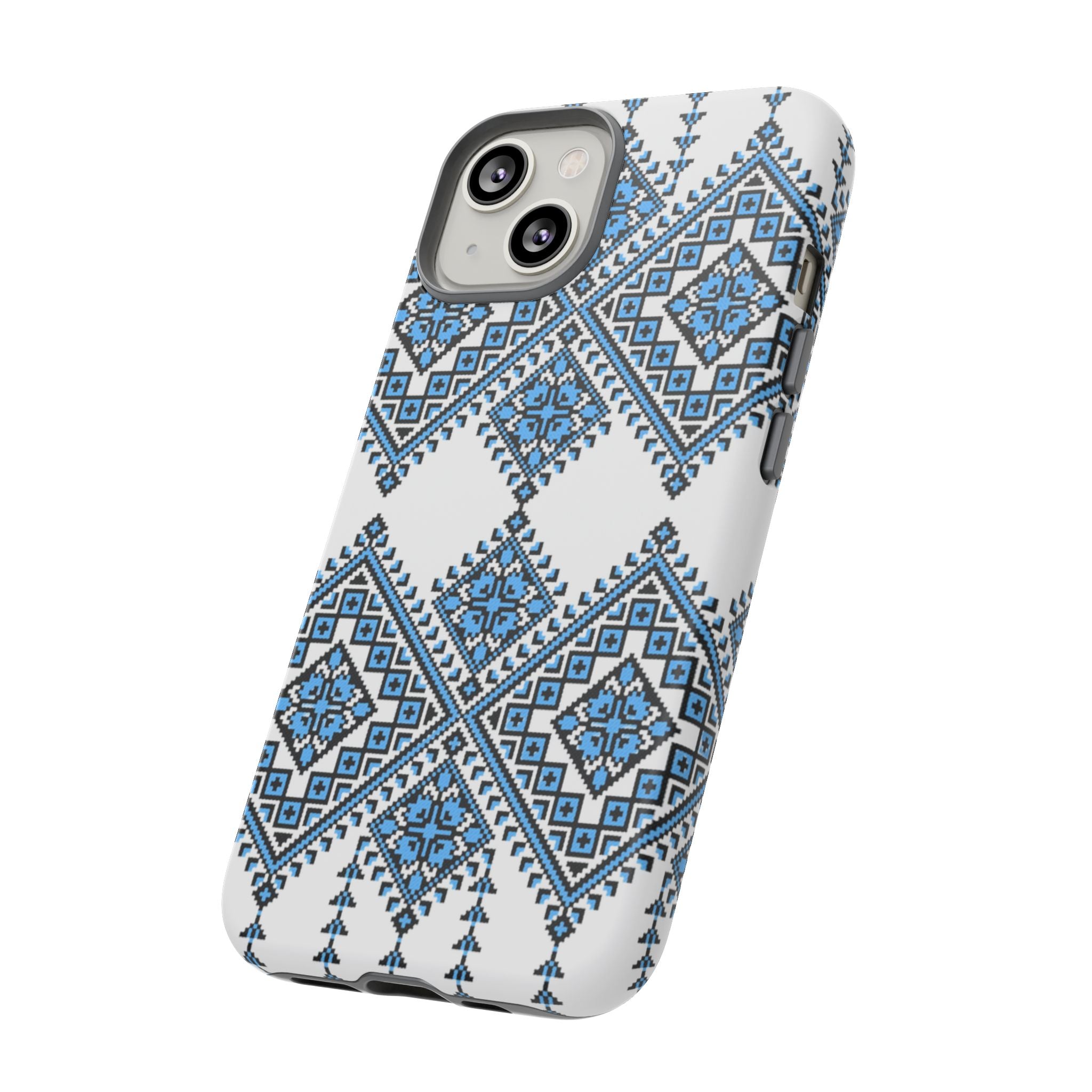 Blue Ukrainian traditional  Geometric Folk Pattern phone case, Tough Cases