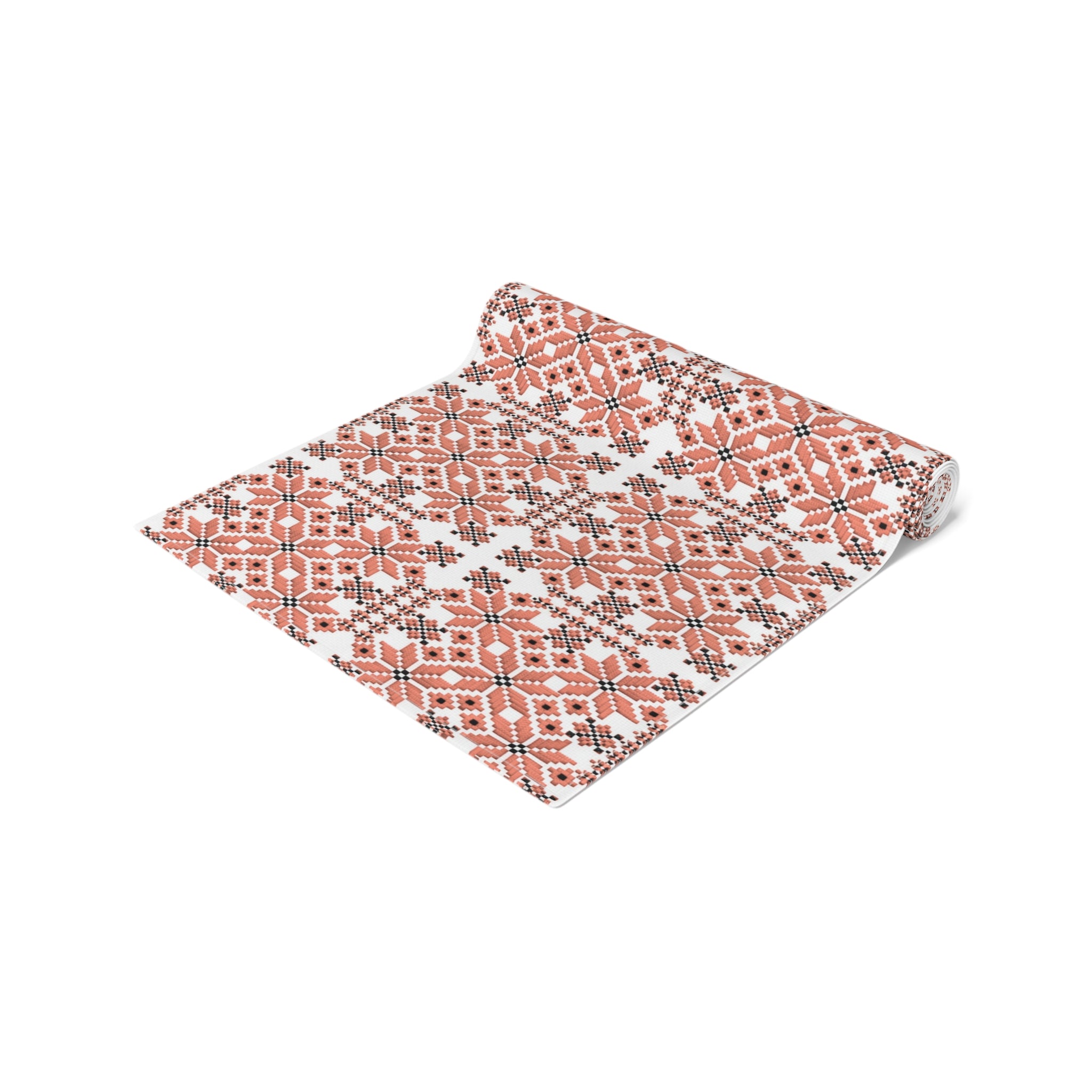 Mariia Red Ukrainian Pattern Table Runner – Traditional Geometric Terracotta & Cream Design