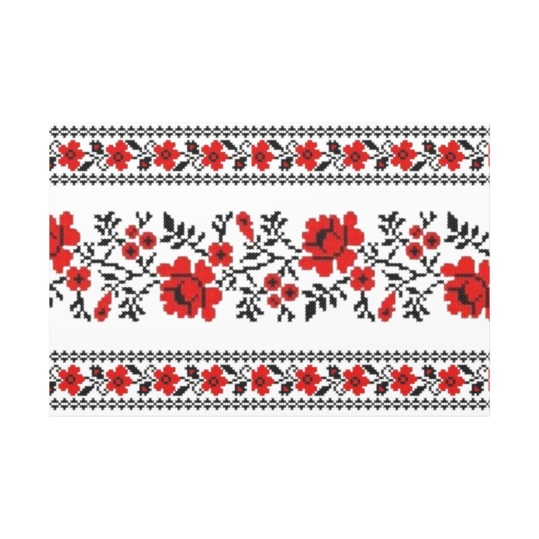 Ukrainian Embroidery Wall Art, Red Black Folk Floral Pattern, Traditional Slavic Home Decor Canvas for Living Room or Entryway, Matte Print, Stretched 1.25" Ready to Hang