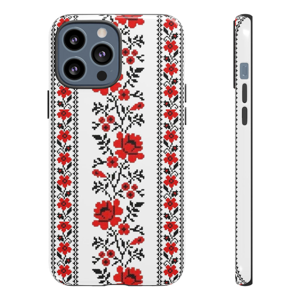 BLUESKYDEZIGN | Ukrainian Embroidery iPhone Case – Red & Black Folk Pattern Protective Tough Cover