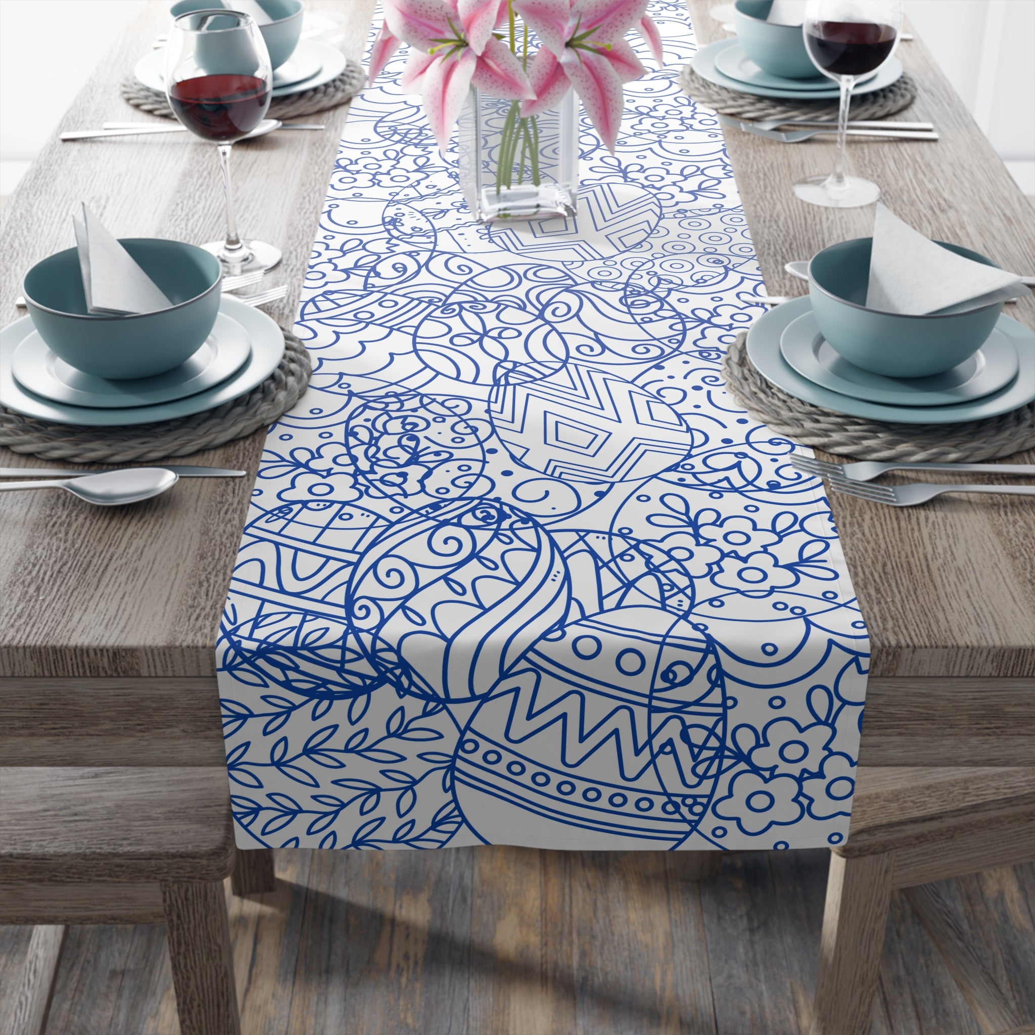 Toile de Jouy Easter Table Runner