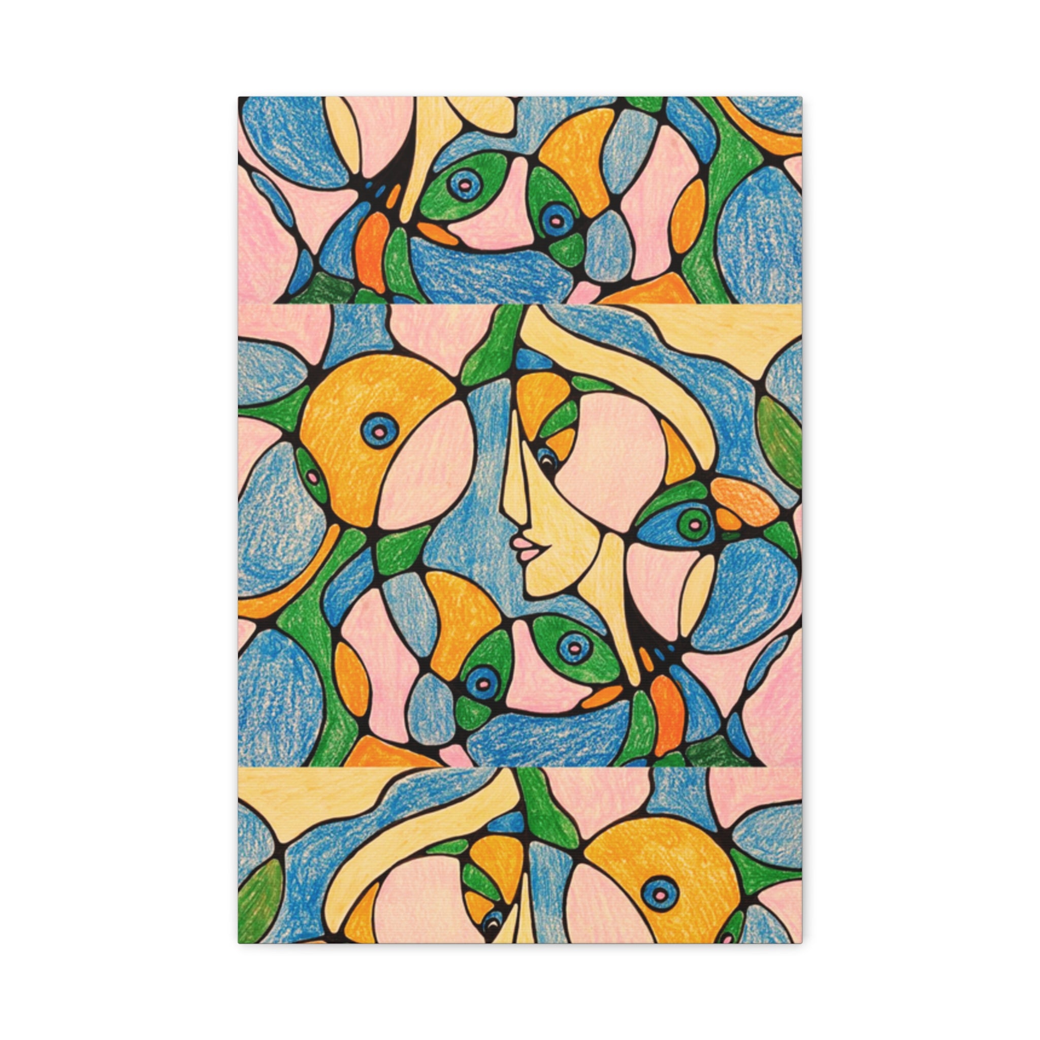 Abstract Colorful Faces Canvas Art, Vibrant Modern Wall Decor, Surreal Cubist Style Matte Print, Stretched 1.25" Ready to Hang