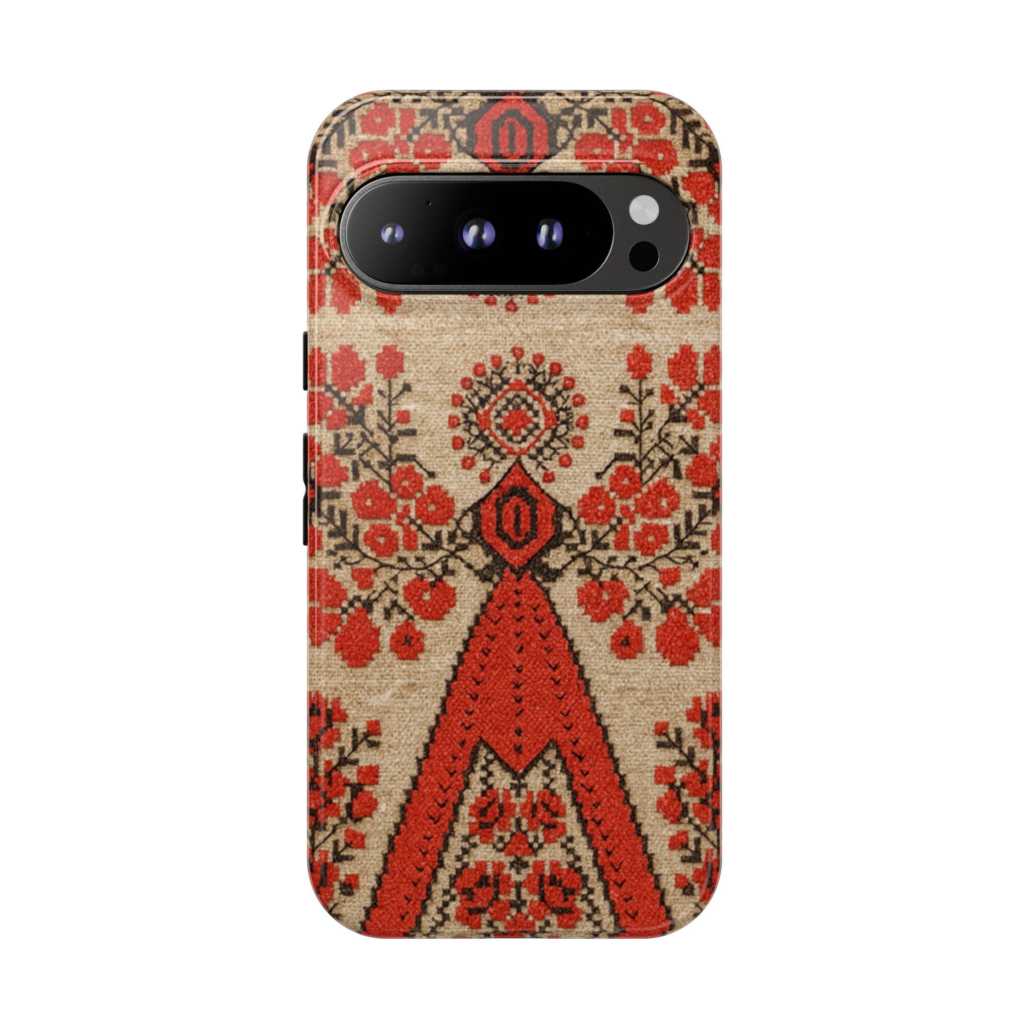 Ukrainian Embroidery Phone Case • Red Black Folk Pattern • Protective Cover with Traditional Berehynia Floral Motifs