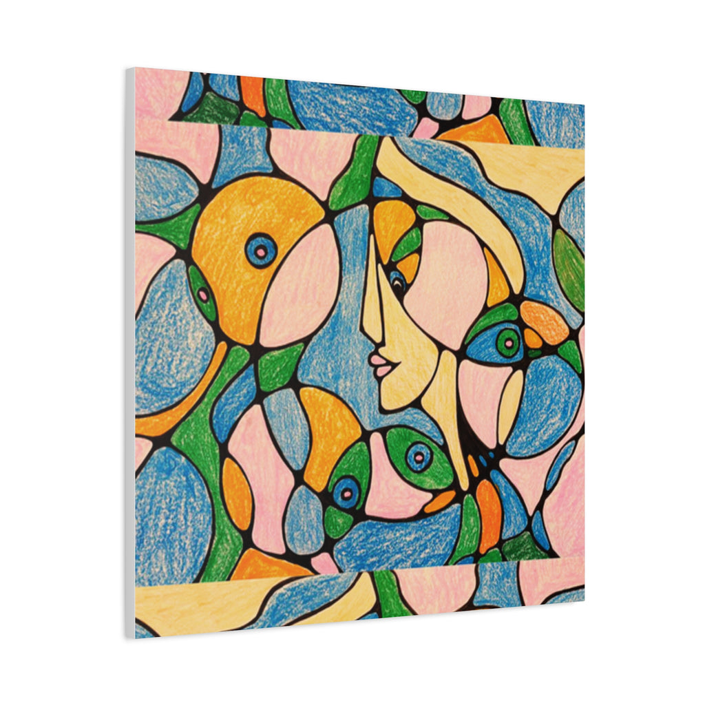 Abstract Colorful Faces Canvas Art, Vibrant Modern Wall Decor, Surreal Cubist Style Matte Print, Stretched 1.25" Ready to Hang