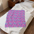 Pink & Blue Floral Velveteen Throw Blanket | Soft Plush Cozy Bedding