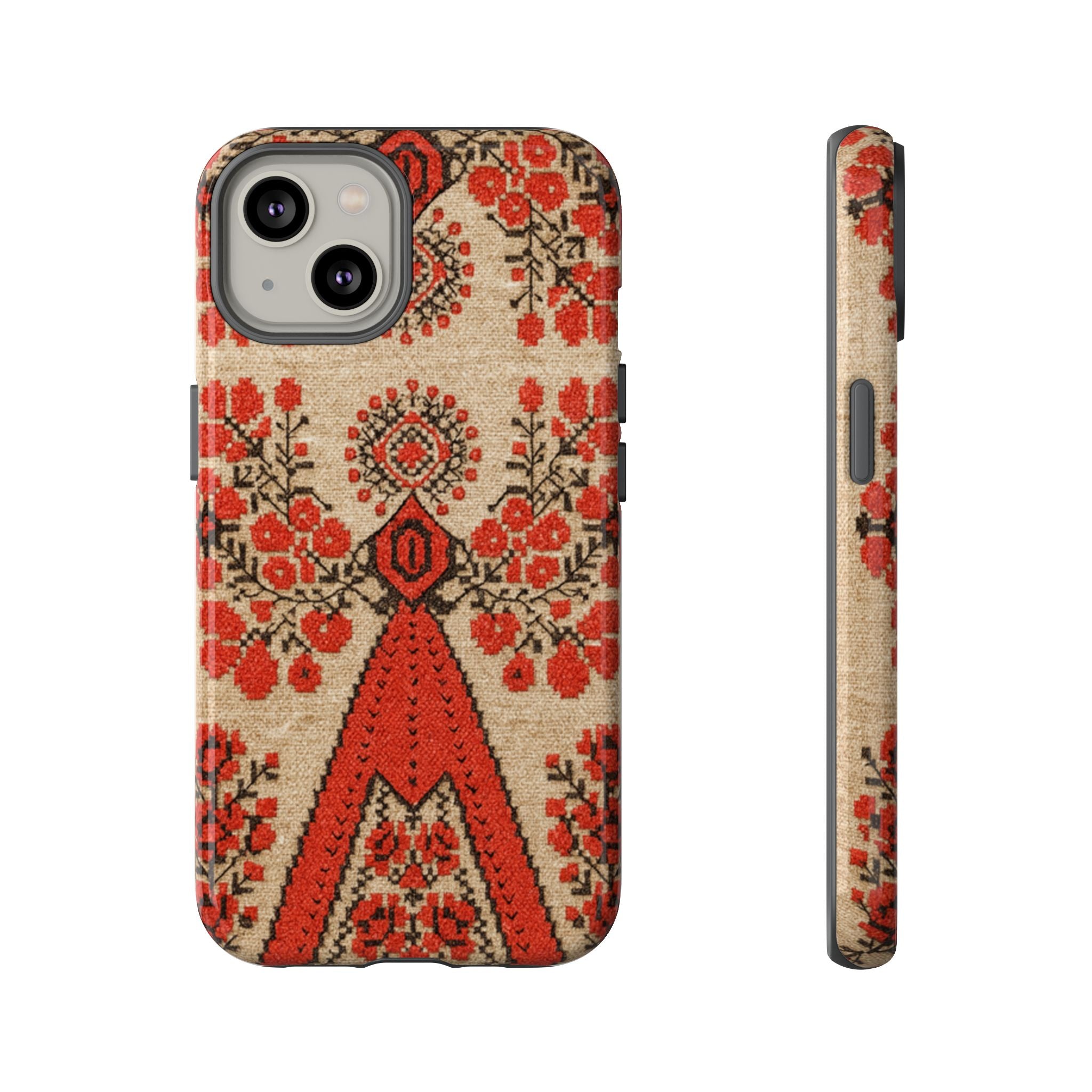 Ukrainian Embroidery Phone Case • Red Black Folk Pattern • Protective Cover with Traditional Berehynia Floral Motifs