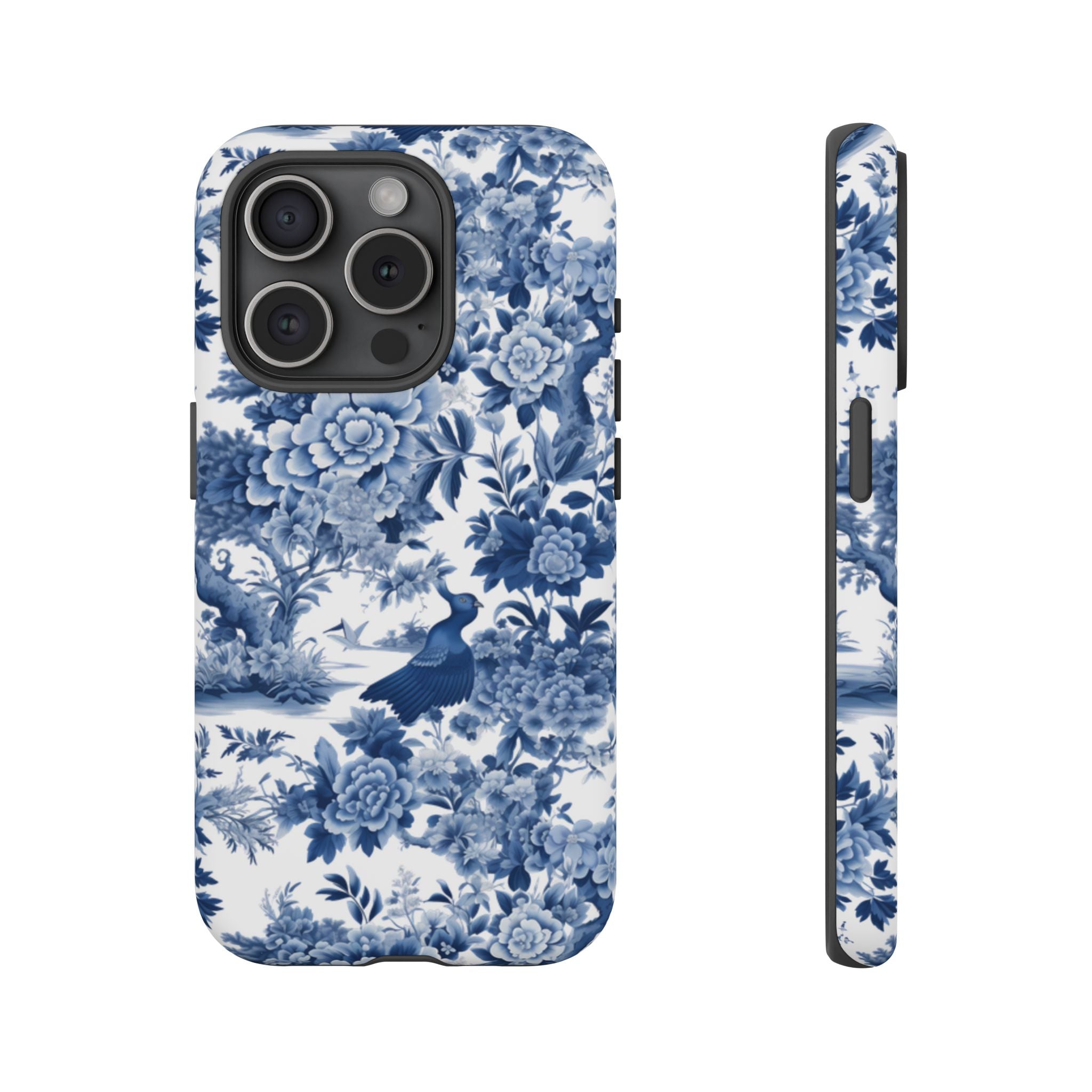 Blue Toile Floral Phone Case, Chinoiserie Style, Tough Case