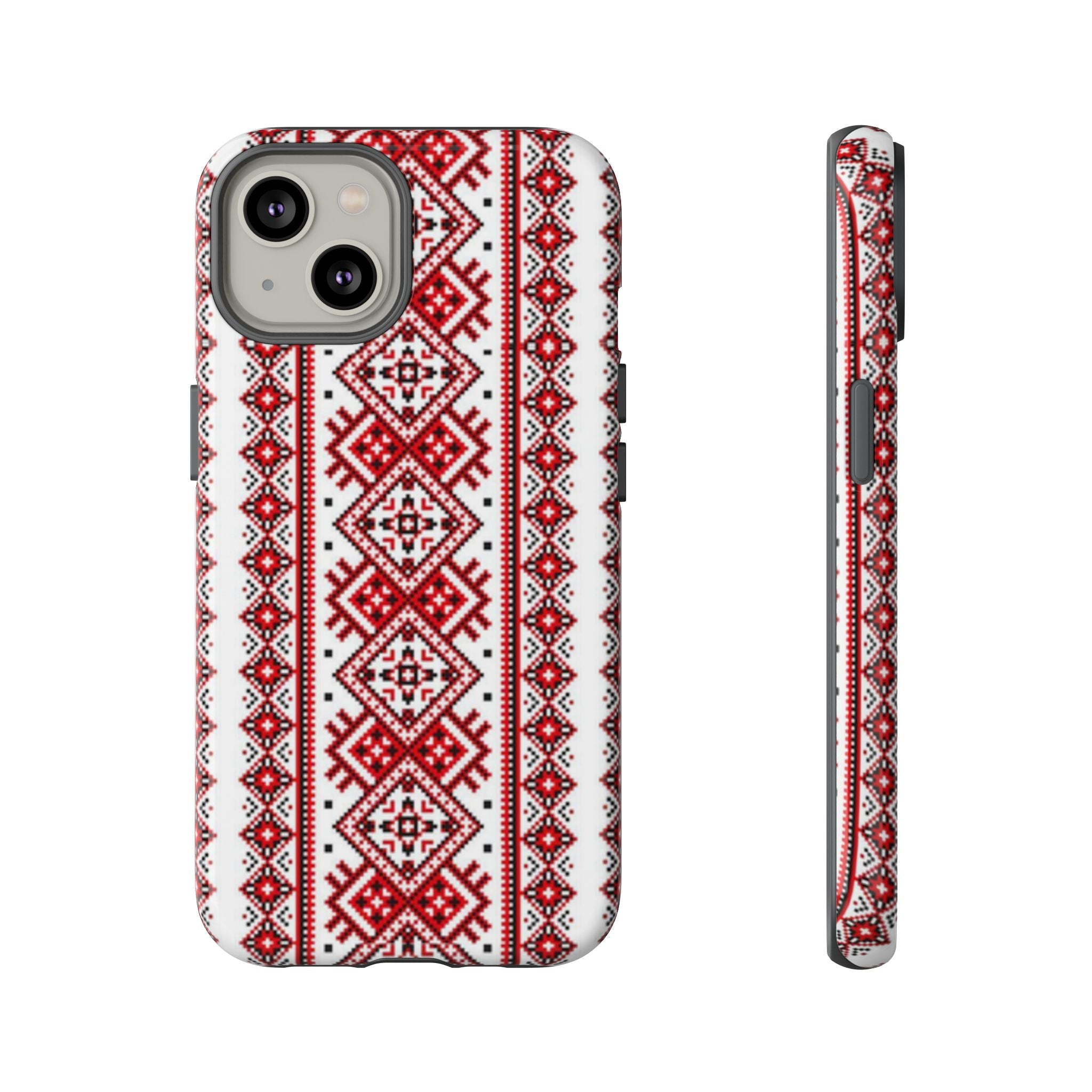 Ukrainian Embroidery iPhone Case  Red Black Traditional Pattern Protective Phone Cover, Gift idea