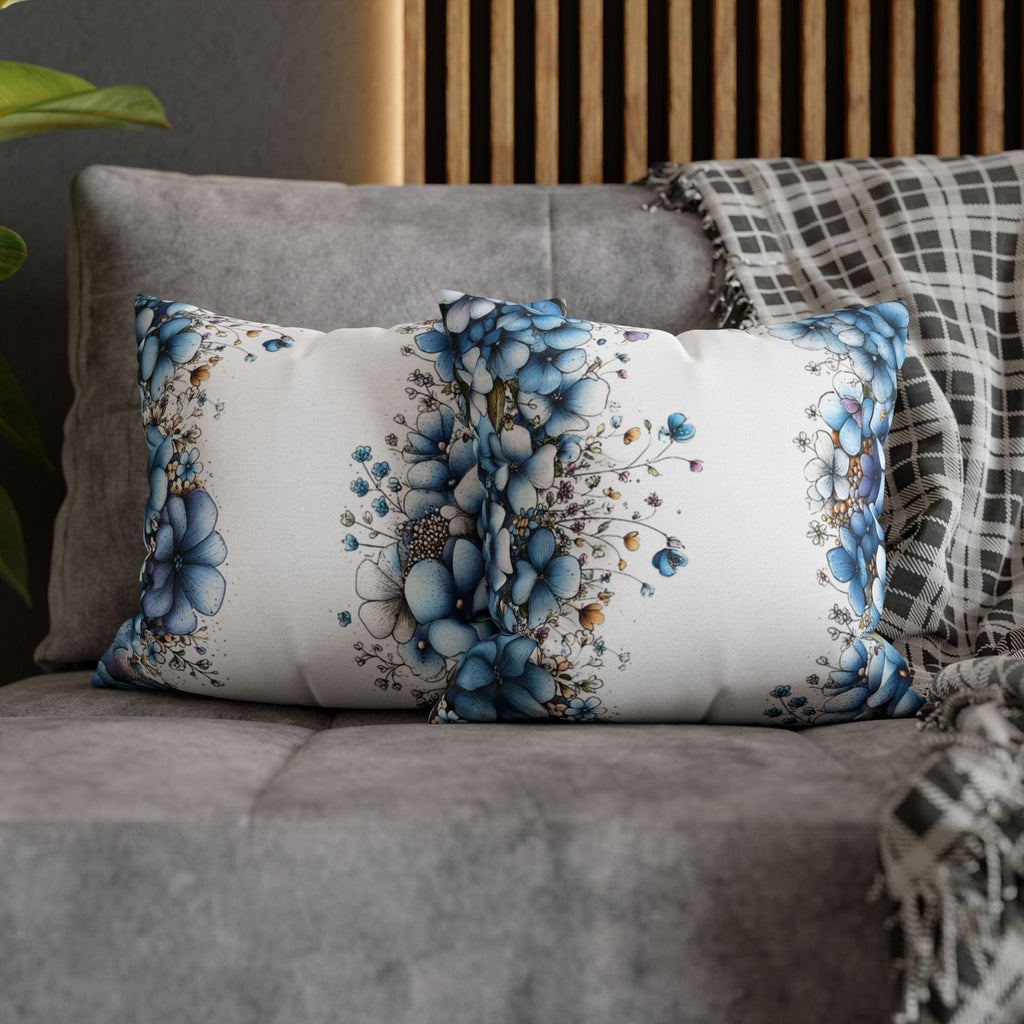 Blue Floral Pillowcase 1piece, Polyester Cushion Cover, Elegant Blue and White Flower Throw Pillow Case, Spring Home Decor