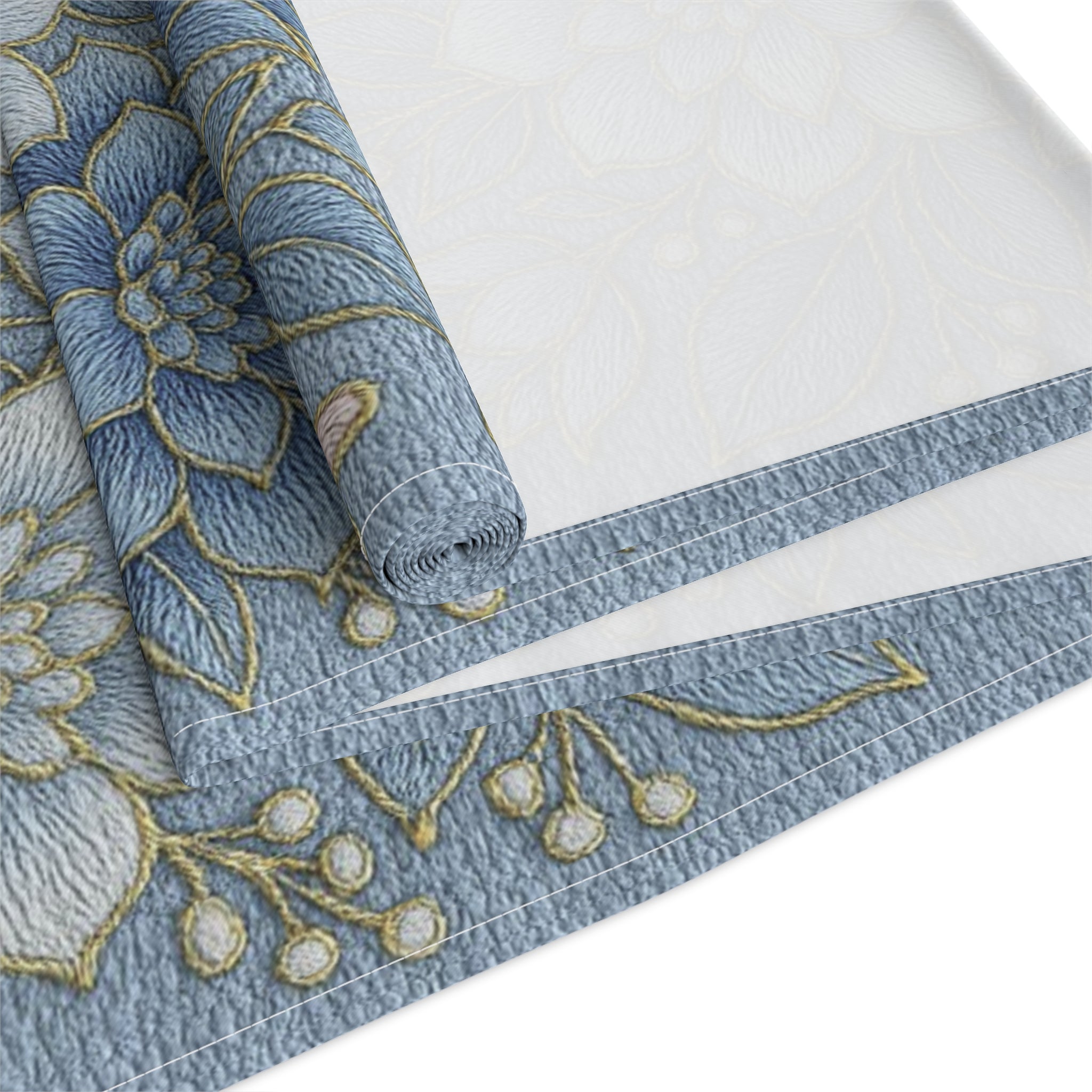 BLUESKYDEZIGN | Blue Floral Succulent Table Runner | Cottagecore Dining Decor | Cotton or Polyester