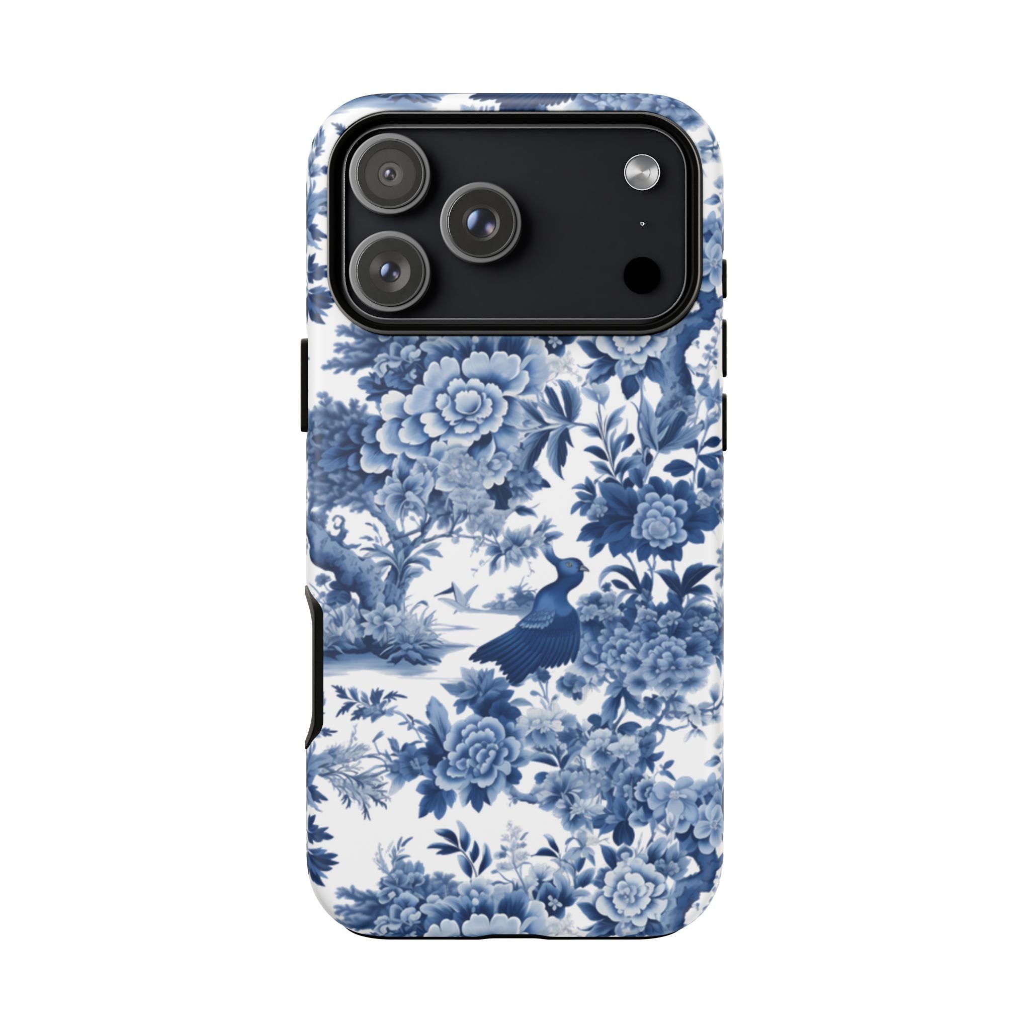 Blue Toile Floral Phone Case, Chinoiserie Style, Tough Case