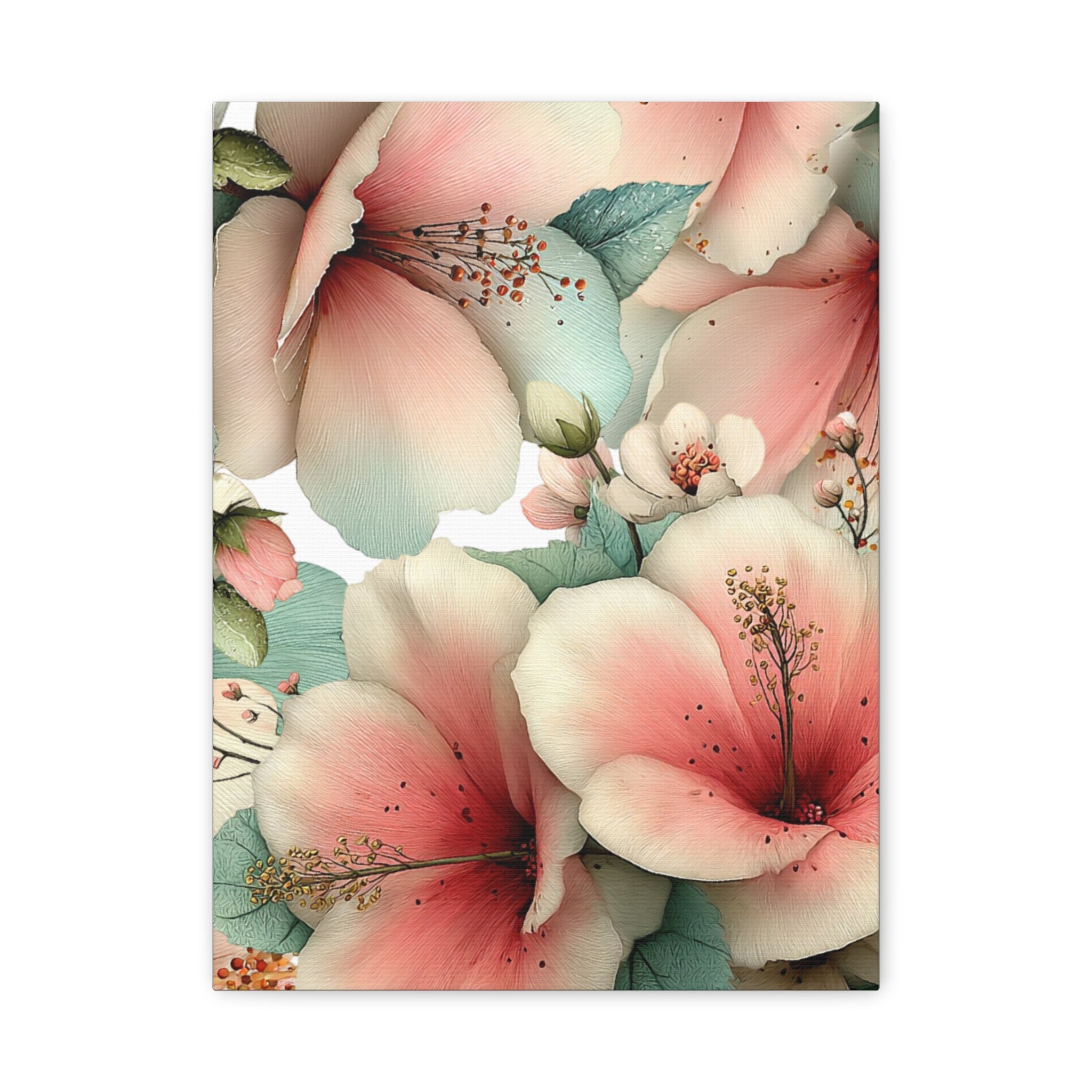 Pastel Floral Matte Canvas Wall Art, Soft Botanical Print, Modern Home Decor, Watercolor Flower Artwork, Stretched 1.25" Canvas