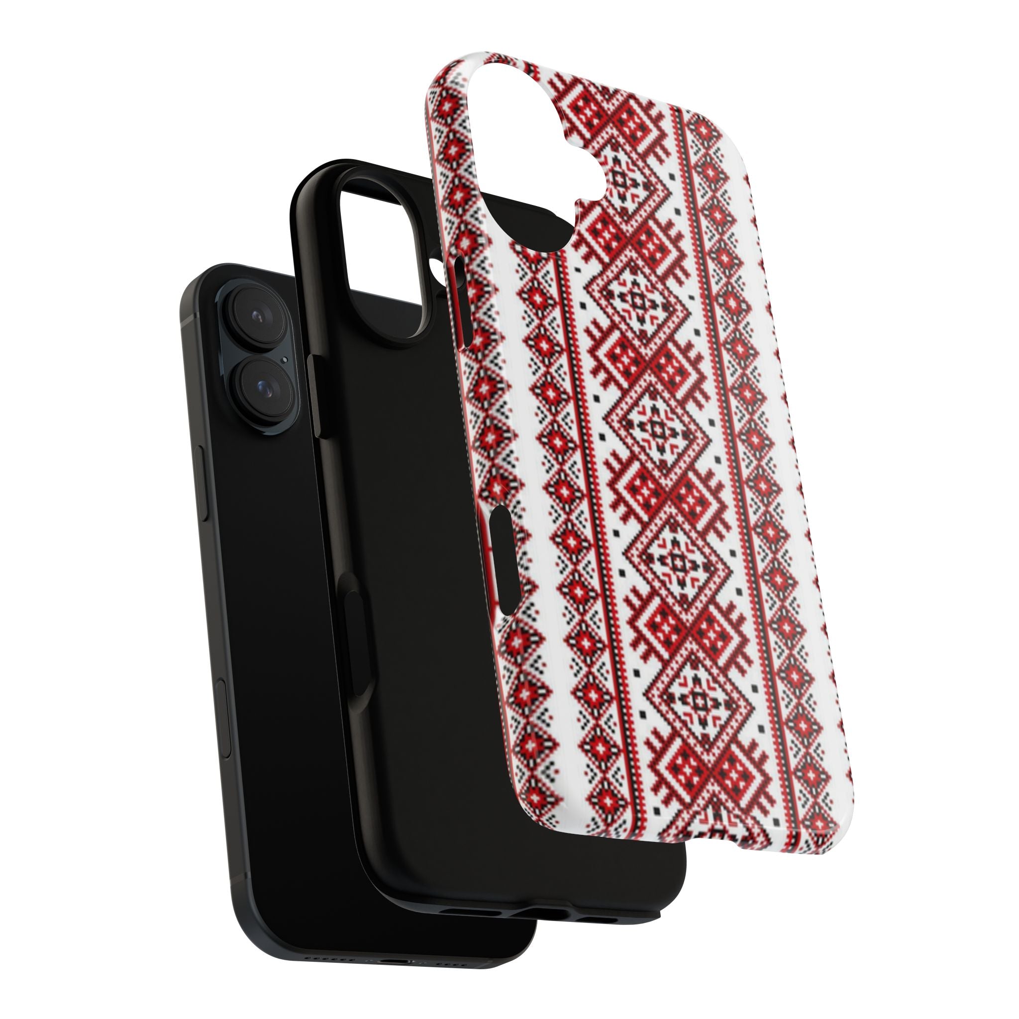 Ukrainian Embroidery iPhone Case  Red Black Traditional Pattern Protective Phone Cover, Gift idea