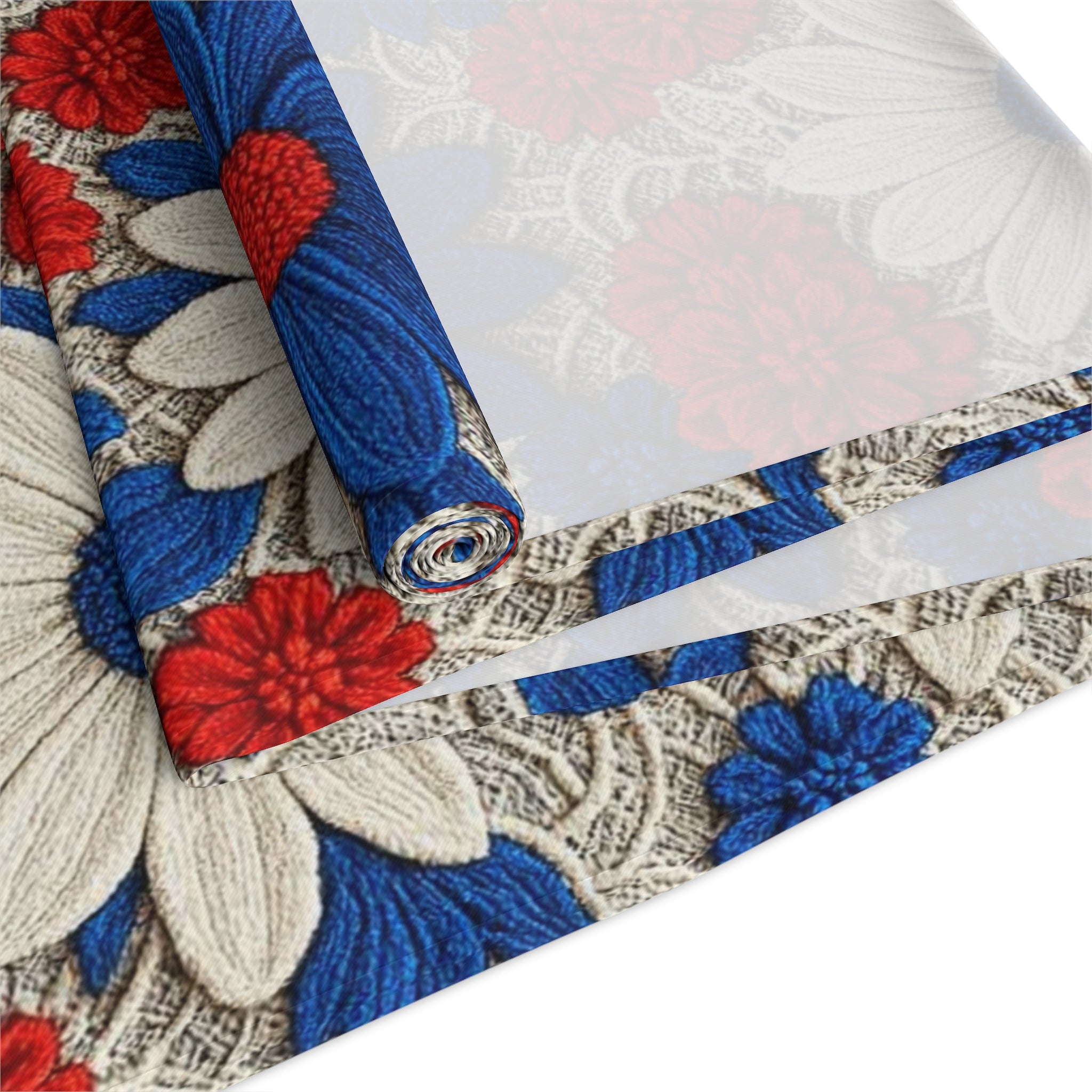 Retro Daisy Floral Table Runner — Vintage Farmhouse Boho Decor, Cotton or Polyester | BLUESKYDEZIGN