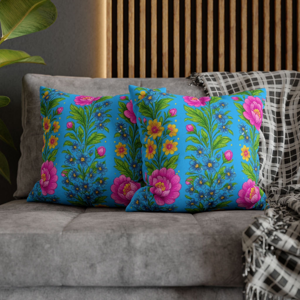Pastel Floral Pillow Cover – Soft Pink & Peach Blooms | BLUESKYDEZIGN