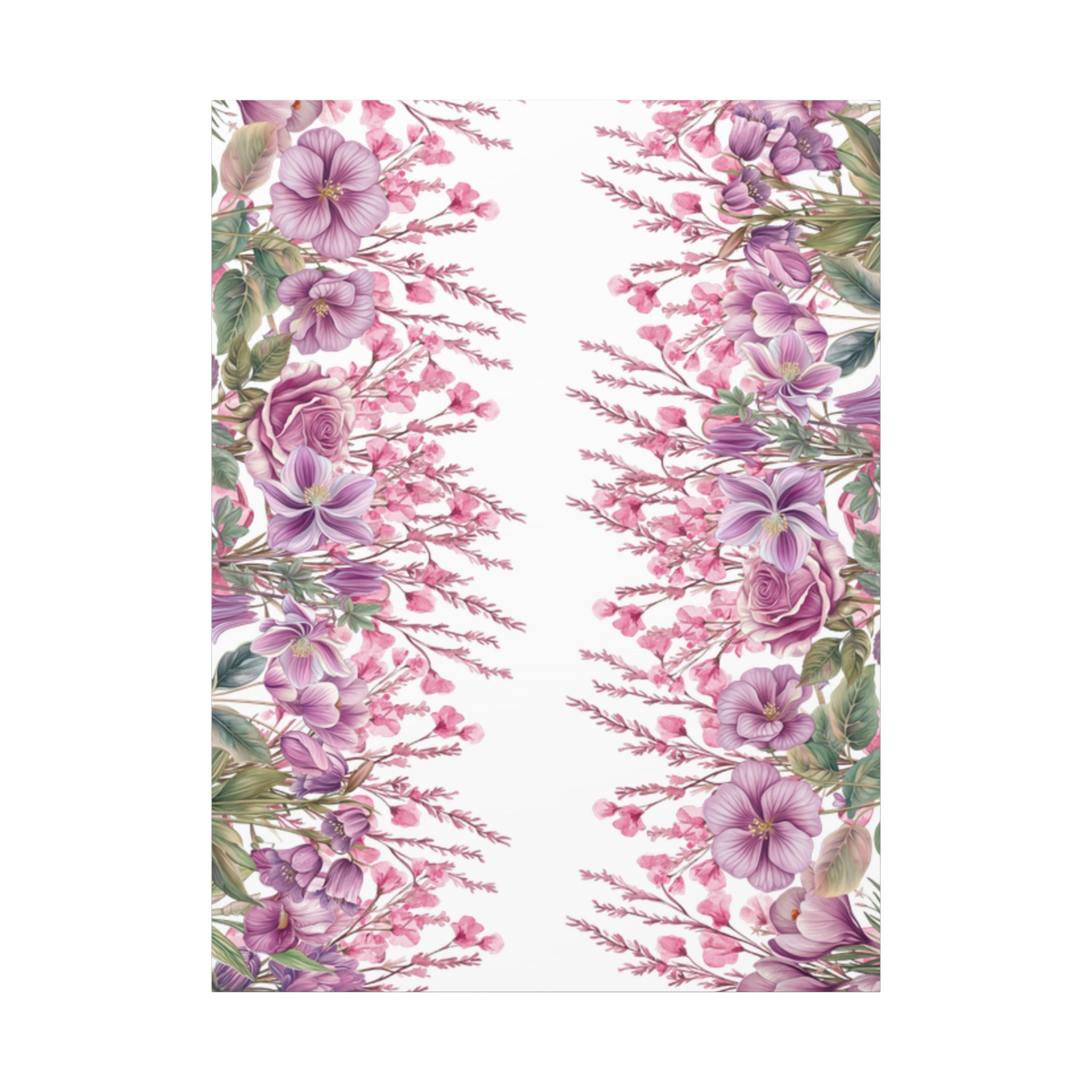 Floral Matte Canvas Wall Art, Pink Purple Botanical Print, Modern Symmetrical Flower Design, Stretched 1.25" Canvas Home Decor