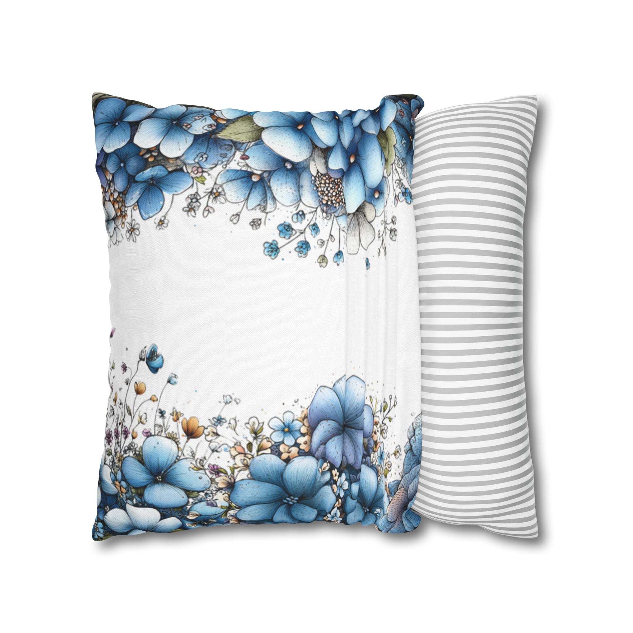 Blue Floral Pillowcase 1piece, Polyester Cushion Cover, Elegant Blue and White Flower Throw Pillow Case, Spring Home Decor