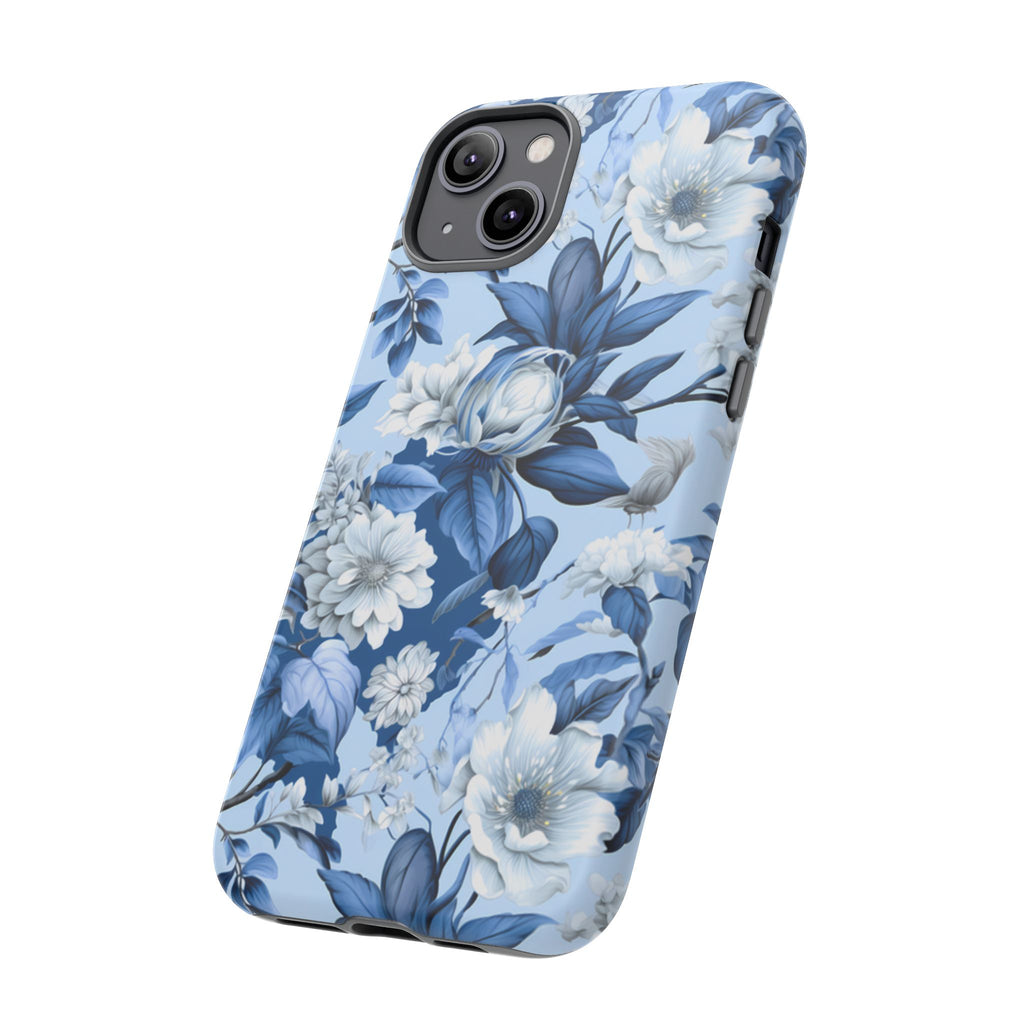 Blue Floral Watercolor Pattern Tough Case, Blue Rose Phone Case