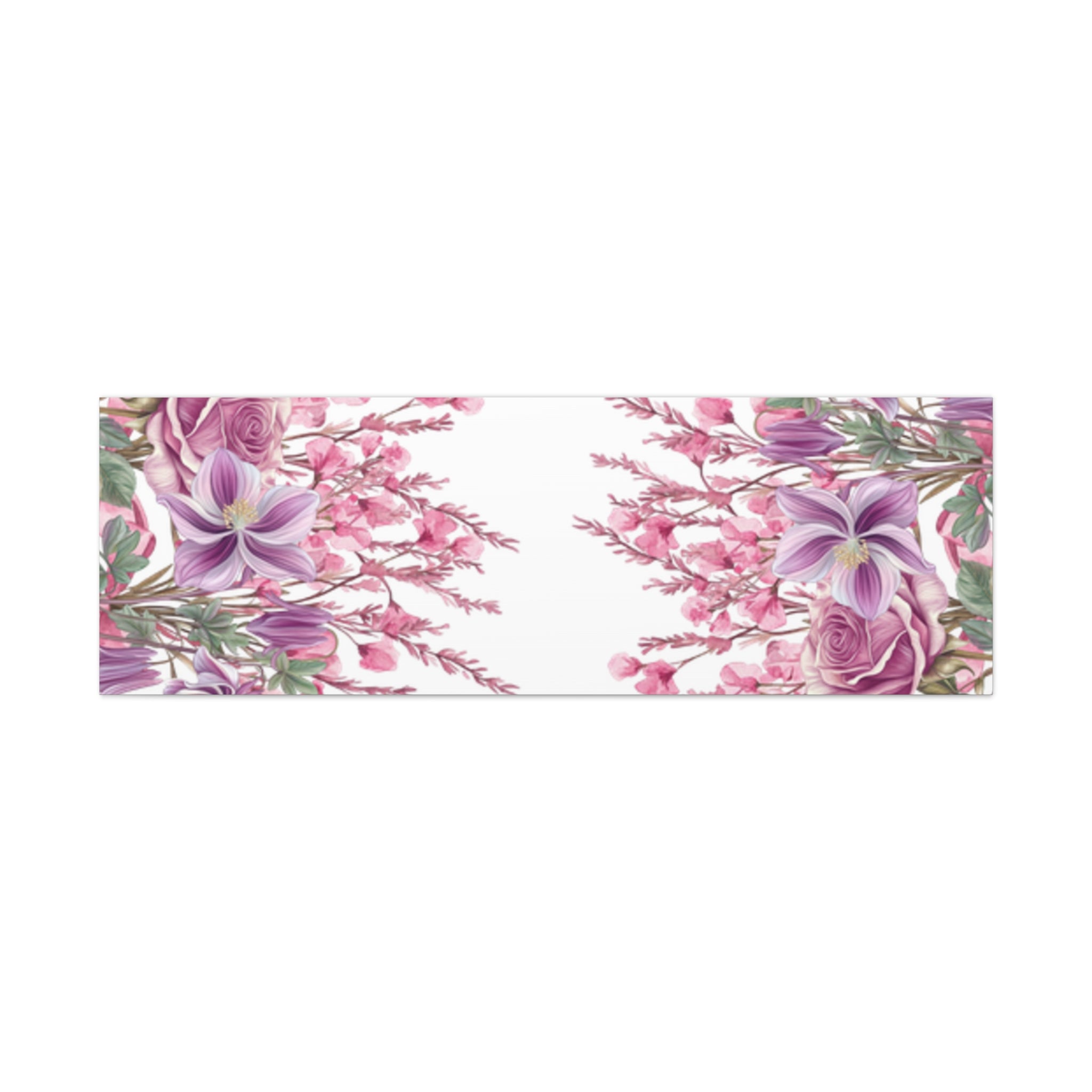 Floral Matte Canvas Wall Art, Pink Purple Botanical Print, Modern Symmetrical Flower Design, Stretched 1.25" Canvas Home Decor