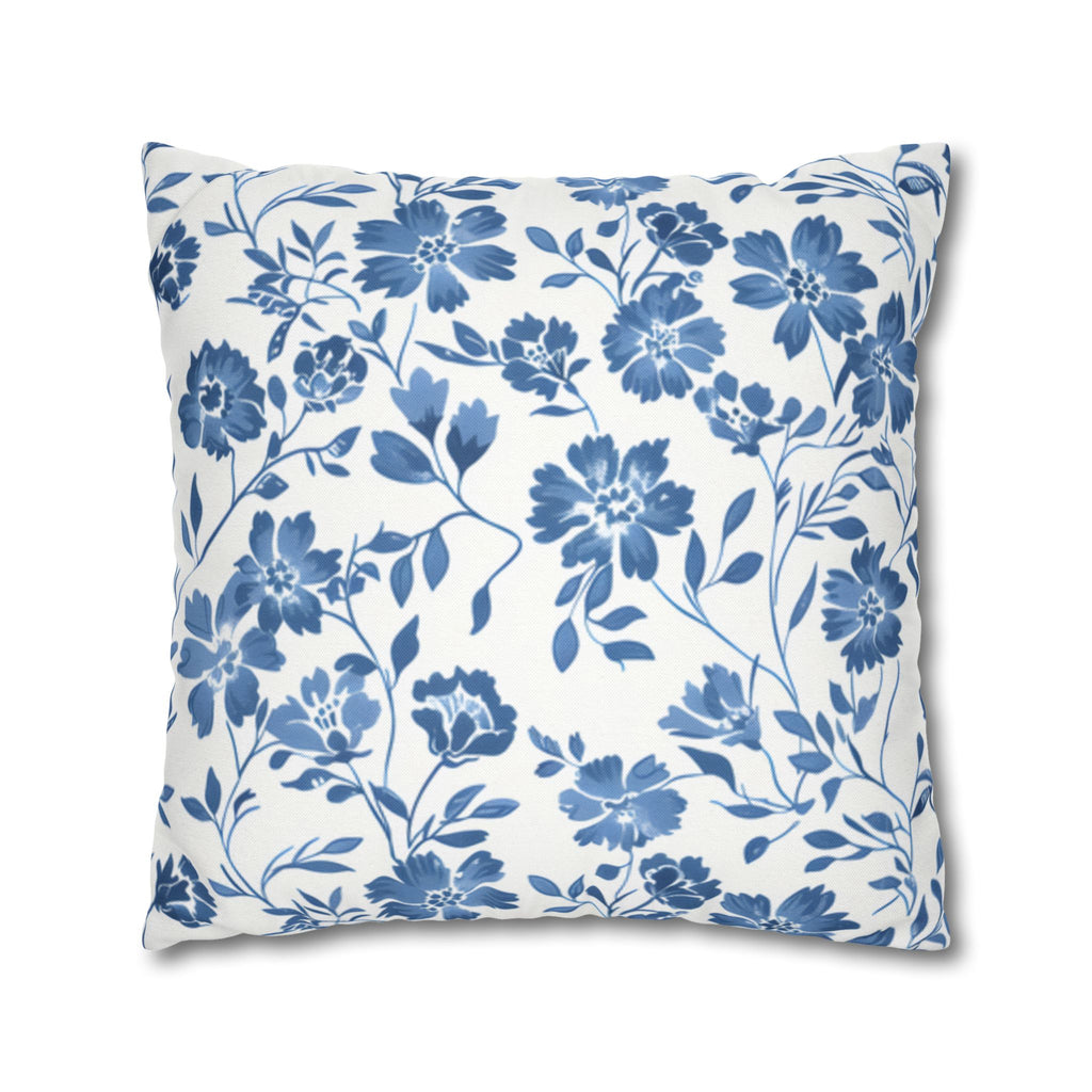 Light Blue Floral Pillowcase Spun Polyester Square Pillowcase | Blue Flower Pillow Cover