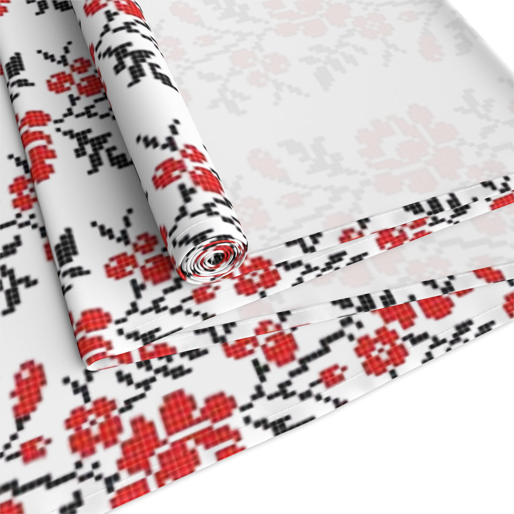 BLUESKYDEZIGN Ukrainian Red Black Table Runner - Folk Heritage Polyester