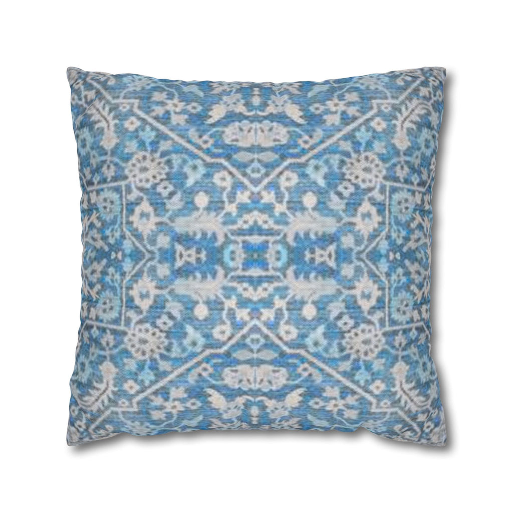 BLUESKYDEZIGN Grandmother's Heritage Pillow Cover - Blue Ikat Floral, Boho Modern Rustic Cushion