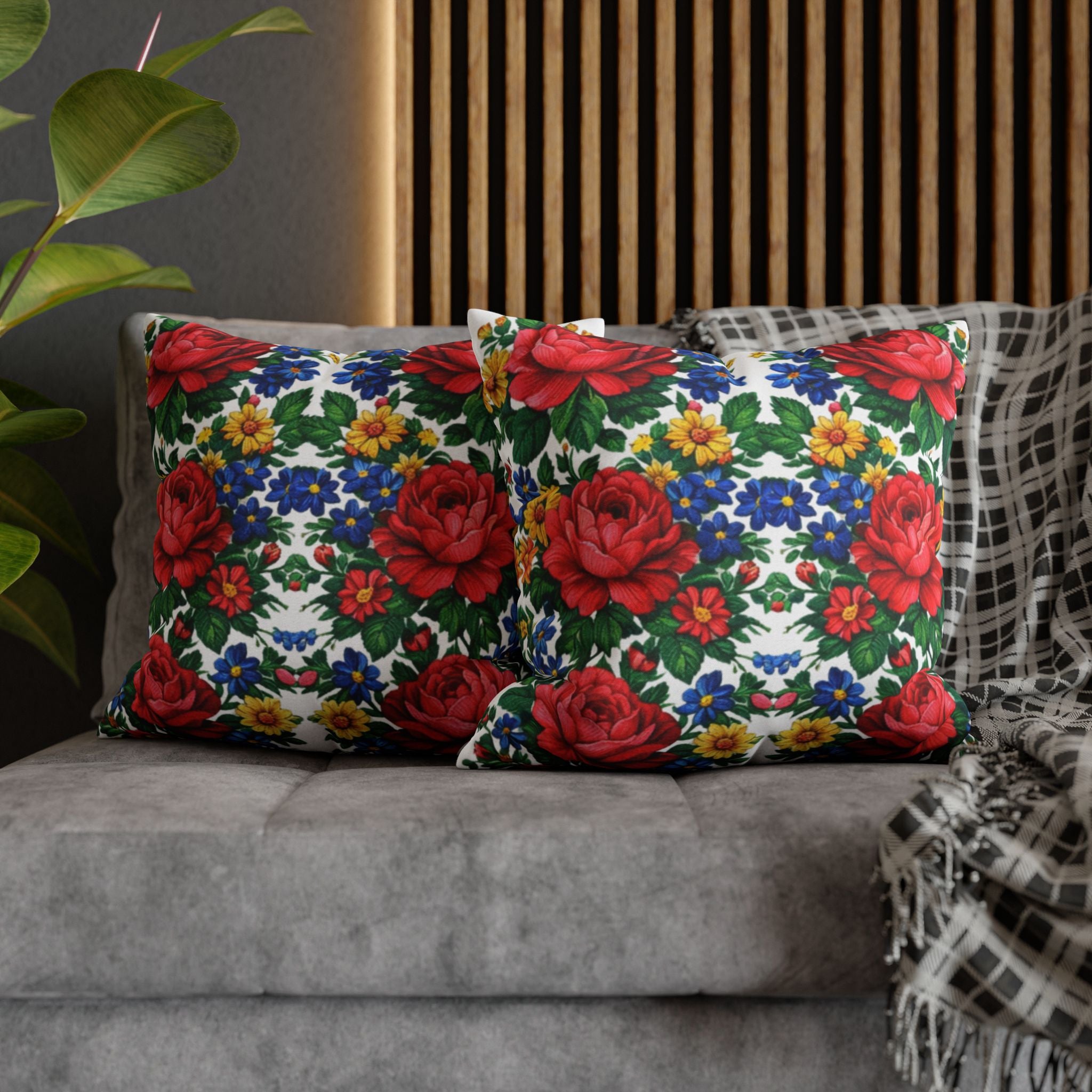 Rose Garden Floral Pillowcase | Cottagecore Square Pillow Cover | Boho Home Decor Gift