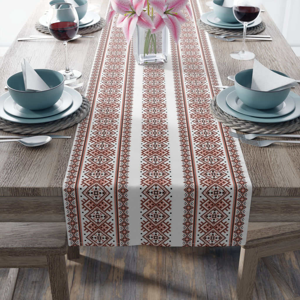 BLUESKYDEZIGN Ukrainian Folk Art Table Runner - Red Black Embroidery Pattern
