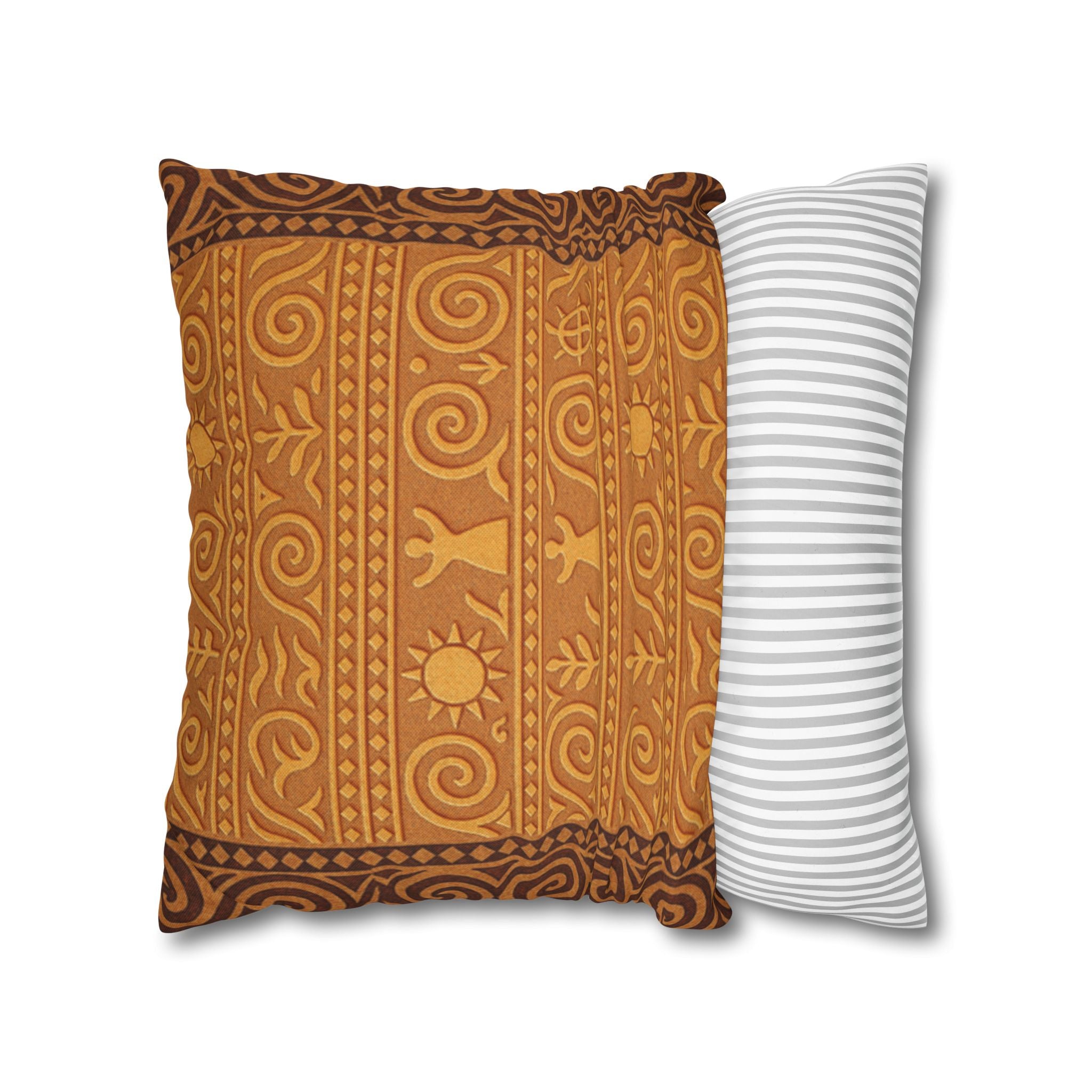 Trypillian Code Folk Art Pillow Cover | Ancient Symbol Terracotta Heritage Cushion