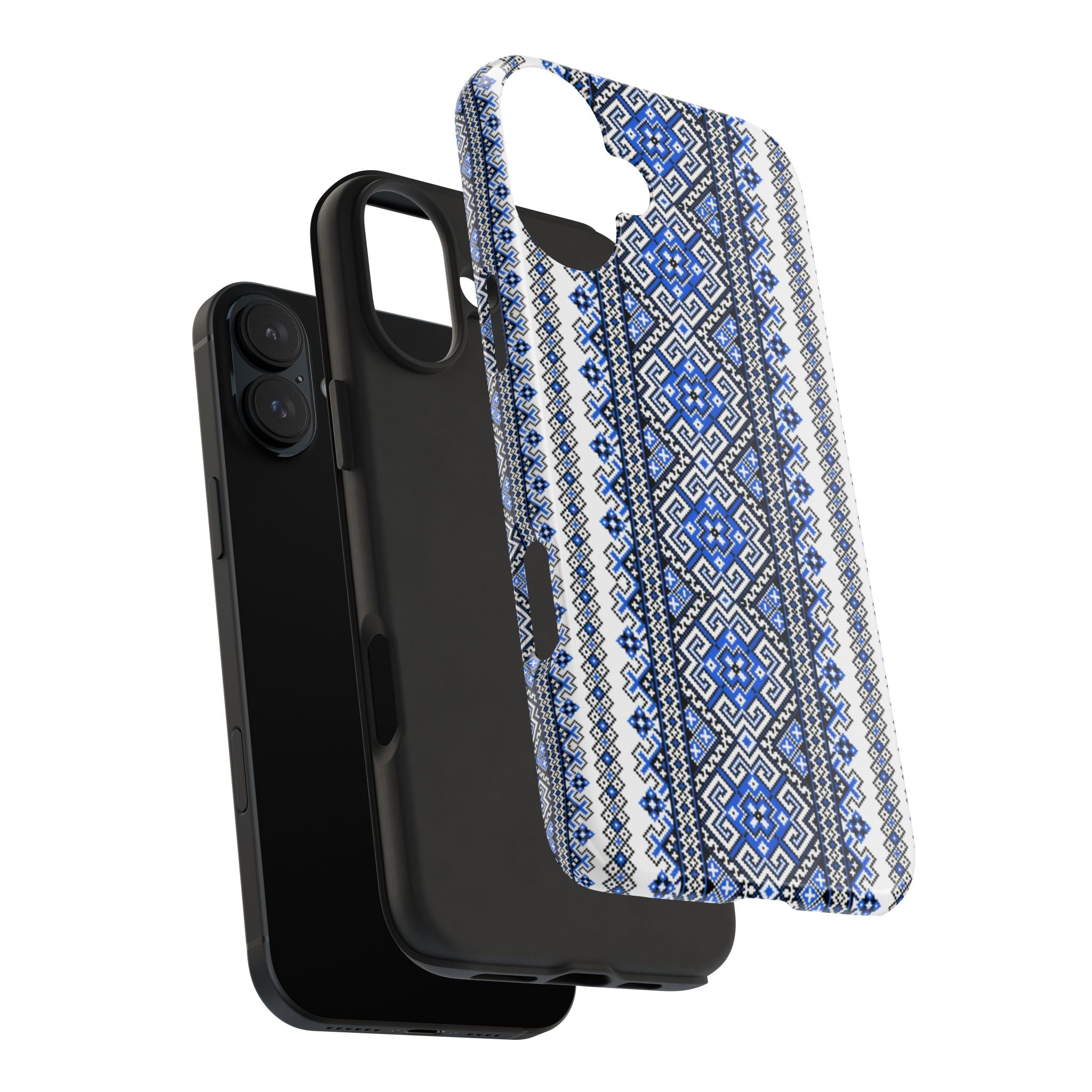 BLUESKYDEZIGN | Ukrainian Geometric Pattern Phone Case | Blue Black Folk Design iPhone Cover | Heritage Gift