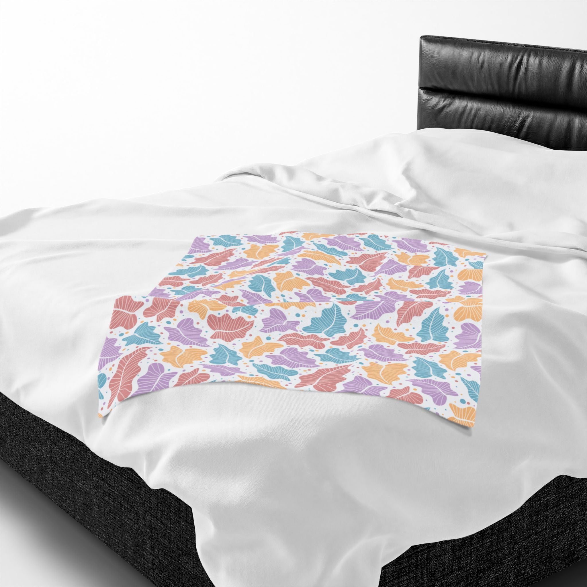 Pastel Leaf Plush Blanket