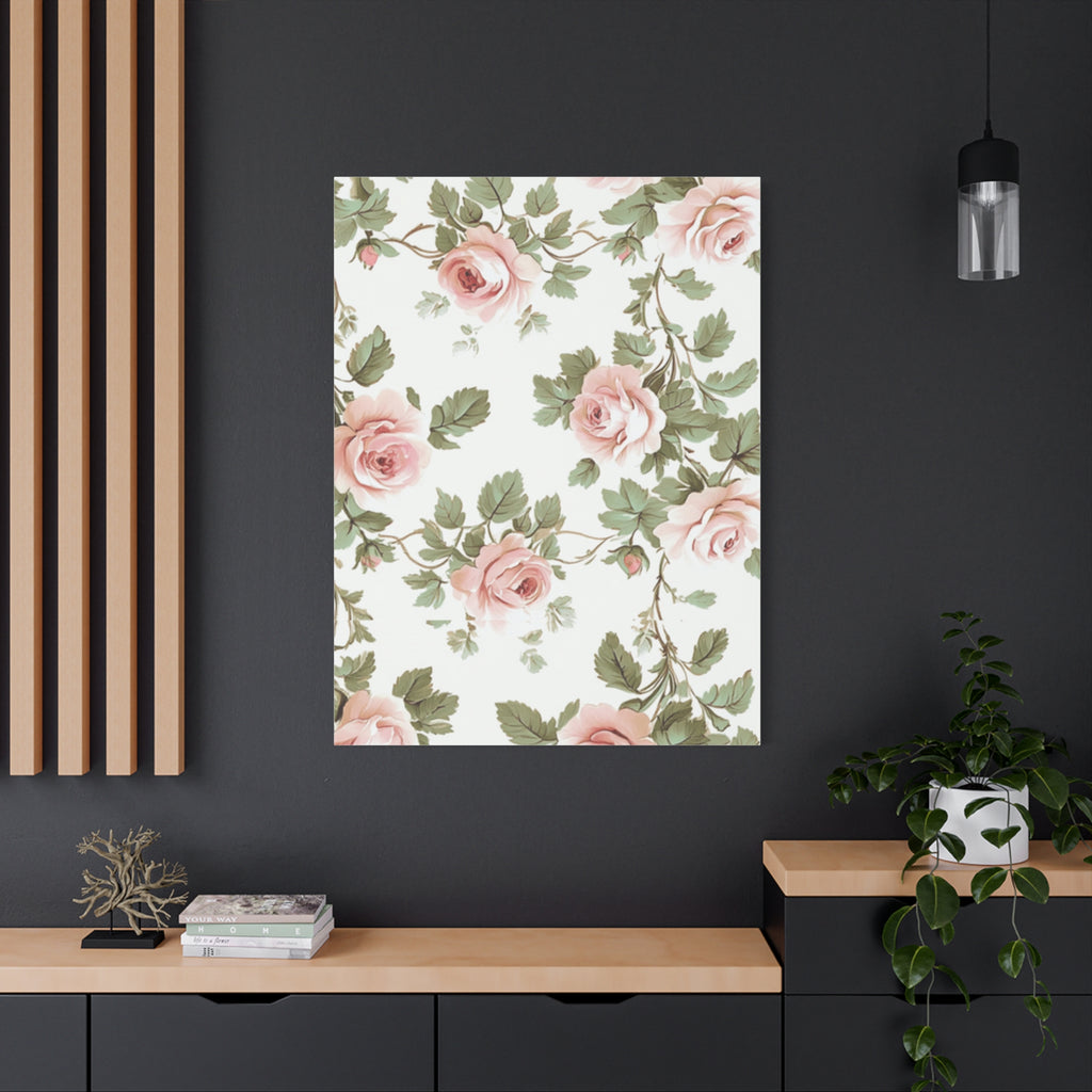 Vintage Pink Rose Matte Canvas Wall Art, Botanical Floral Print, Romantic Cottagecore Home Decor, Stretched 1.25" Canvas