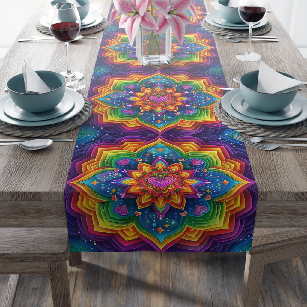 BLUESKYDEZIGN Colorful Mandala Table Runner - Vibrant Bohemian Meditation Decor
