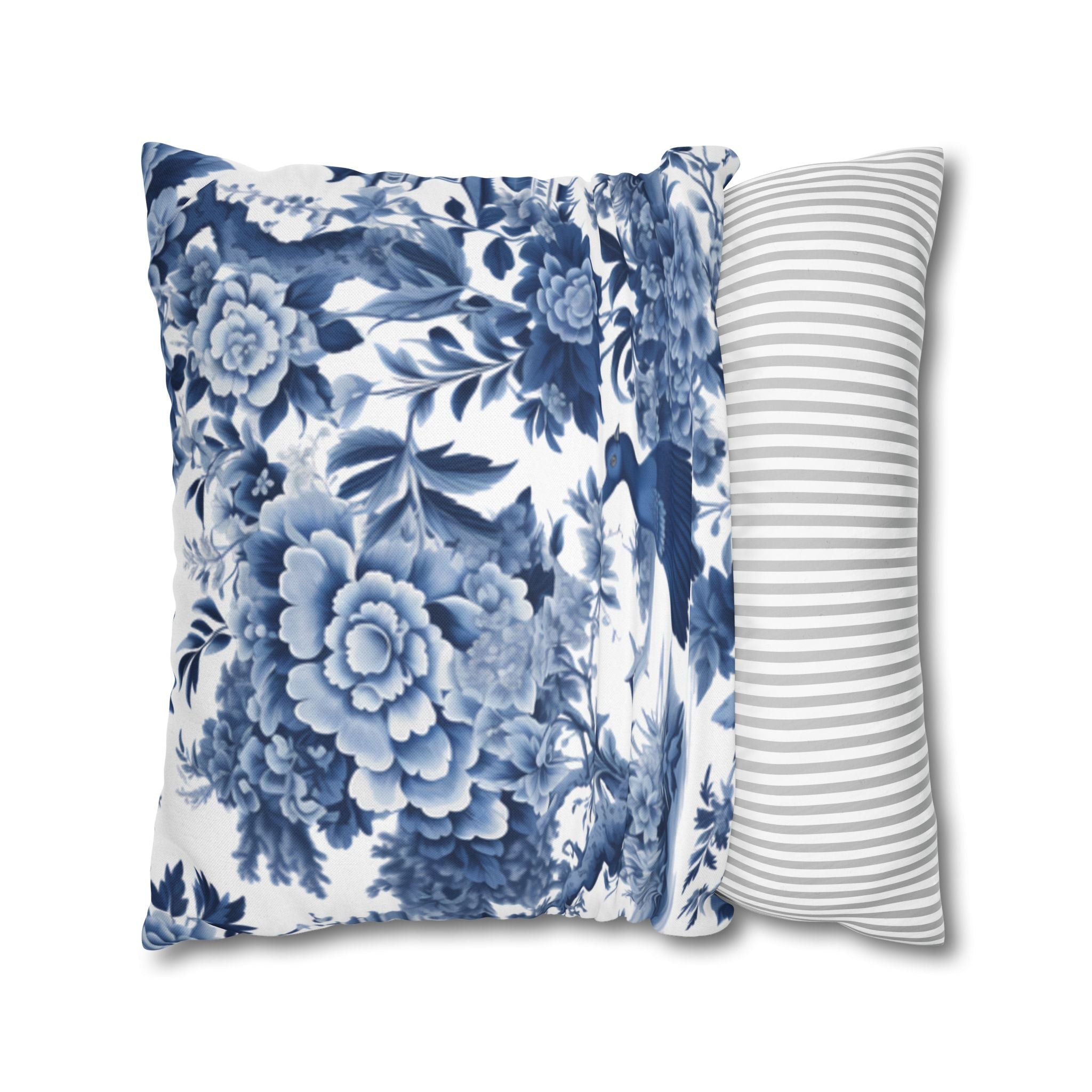 Blue Watercolor Floral Pillow Cover | Vintage Botanical Double-Sided Cushion Case | Cottagecore Bedroom Decor